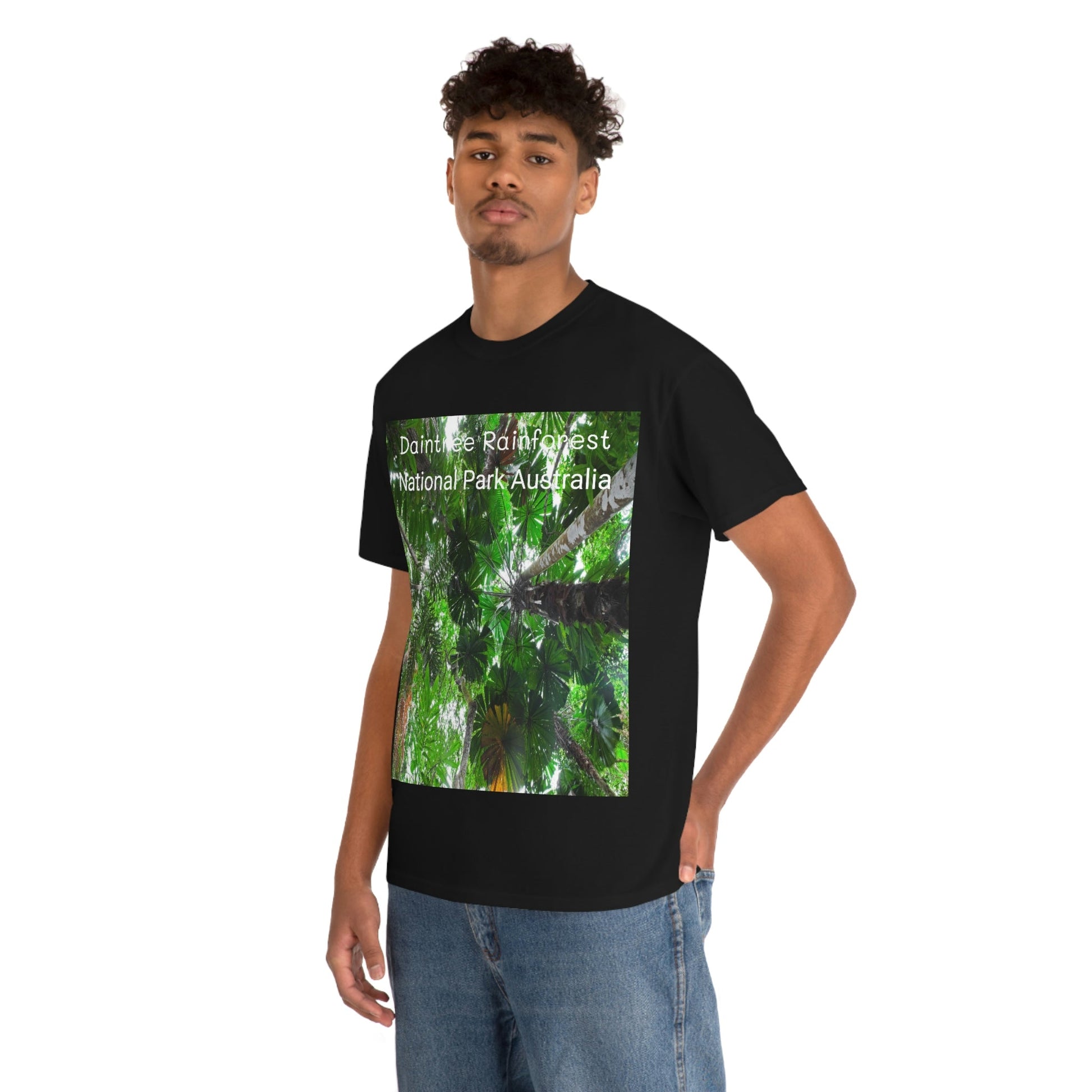 AU-PRINT UNISEX GILDAN 5000 - Heavy Cotton Tee - Fan Palm - DAINTREE RAINFOREST National-Park - Australia - Printed in AU by The Print Bar - Green Forest Home