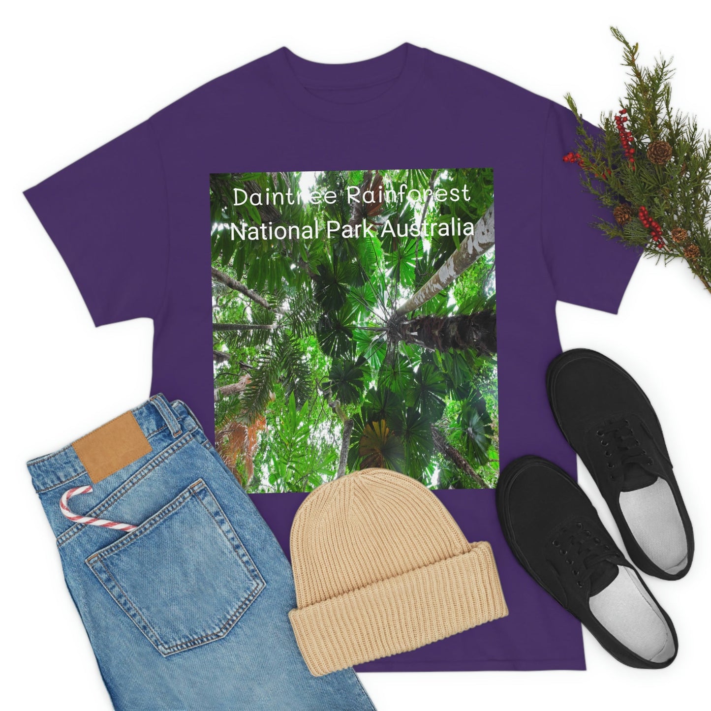 AU-PRINT UNISEX GILDAN 5000 - Heavy Cotton Tee - Fan Palm - DAINTREE RAINFOREST National-Park - Australia - Printed in AU by The Print Bar - Green Forest Home