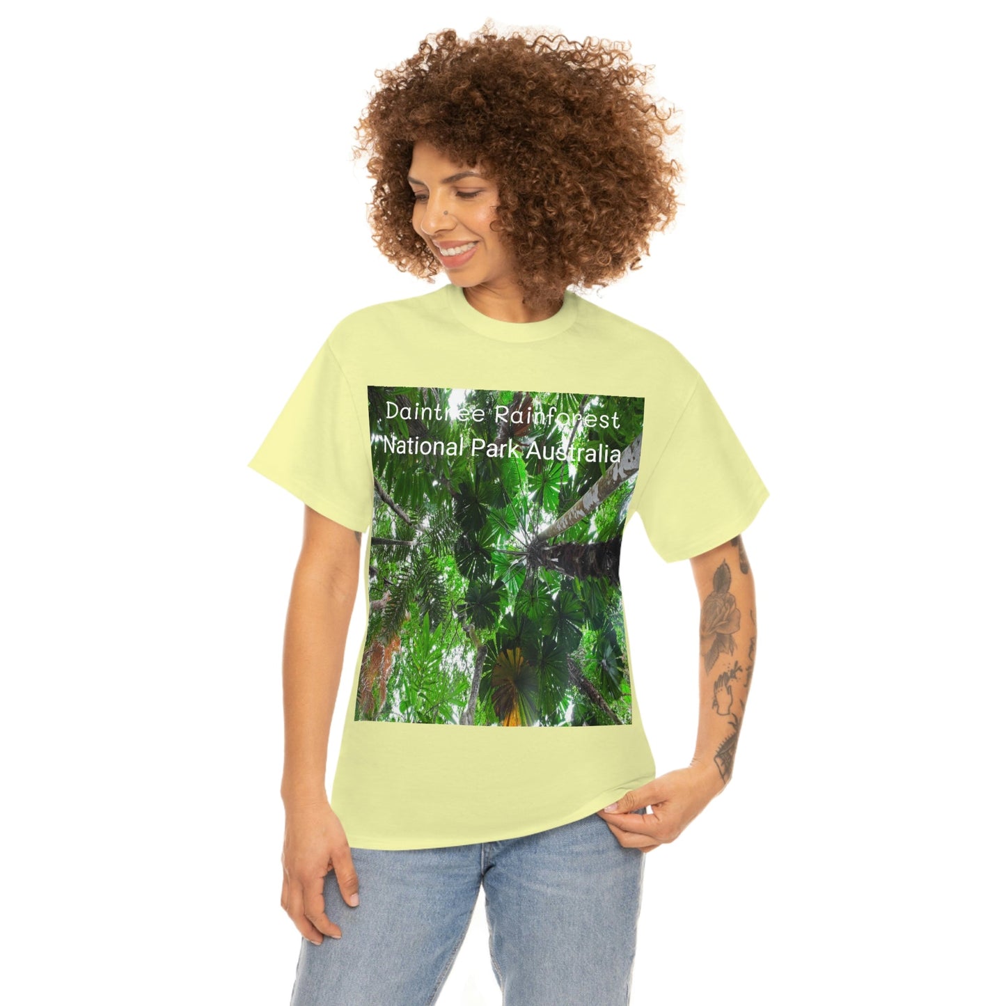 AU-PRINT UNISEX GILDAN 5000 - Heavy Cotton Tee - Fan Palm - DAINTREE RAINFOREST National-Park - Australia - Printed in AU by The Print Bar - Green Forest Home