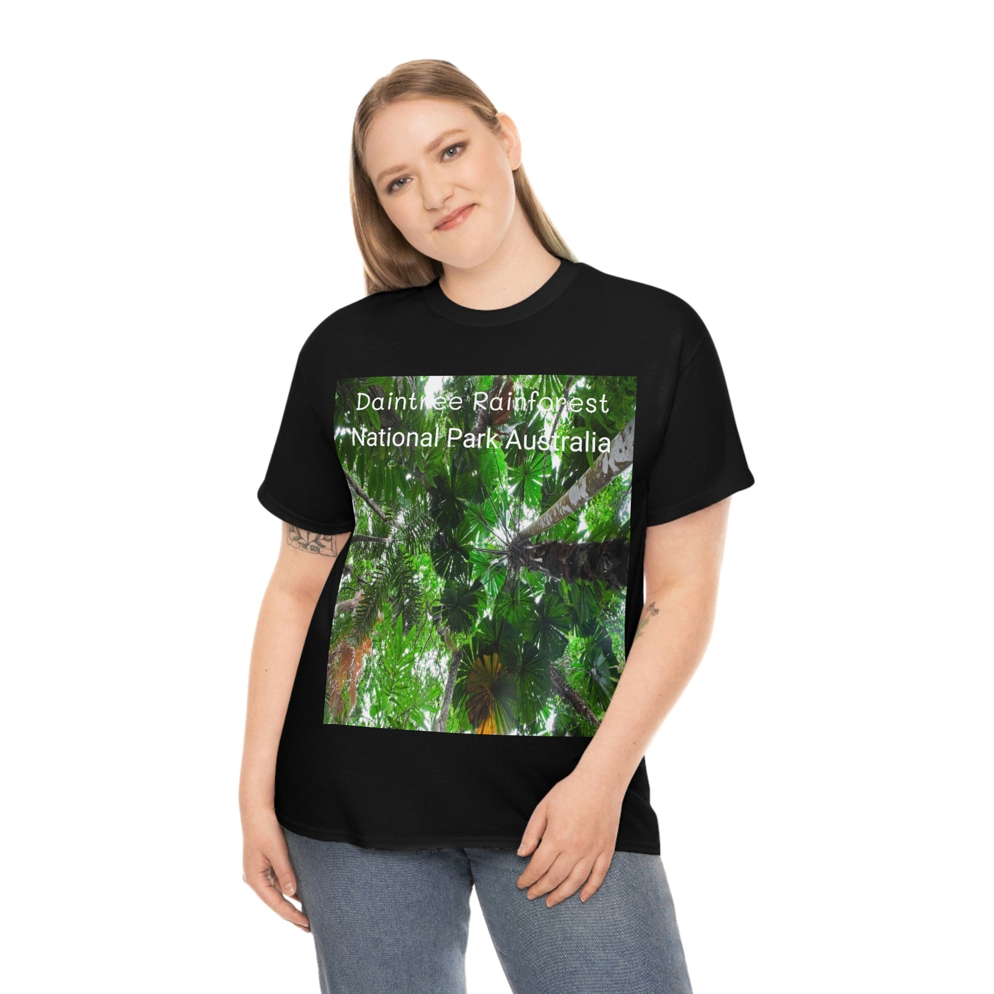 AU-PRINT UNISEX GILDAN 5000 - Heavy Cotton Tee - Fan Palm - DAINTREE RAINFOREST National-Park - Australia - Printed in AU by The Print Bar - Green Forest Home