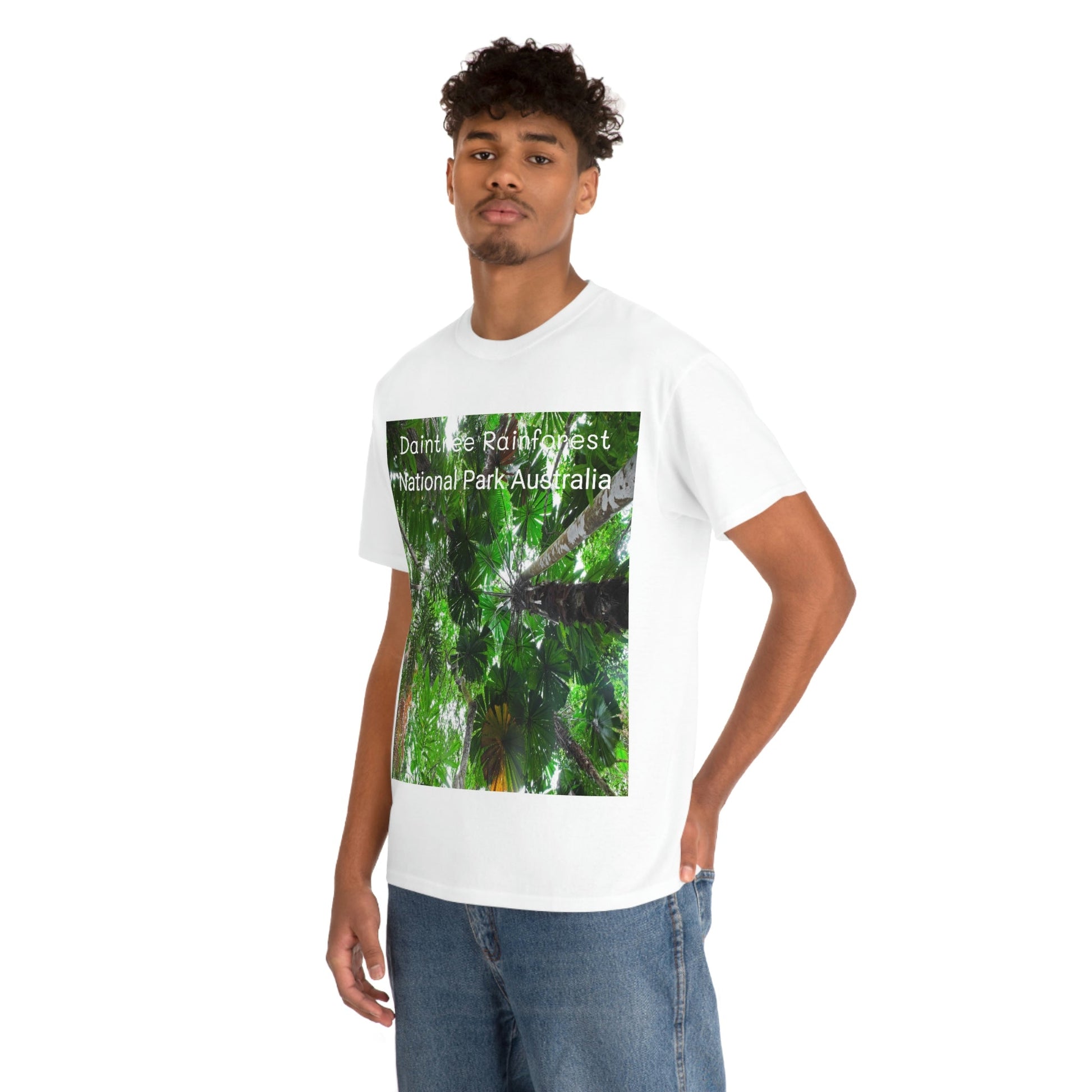 AU-PRINT UNISEX GILDAN 5000 - Heavy Cotton Tee - Fan Palm - DAINTREE RAINFOREST National-Park - Australia - Printed in AU by The Print Bar - Green Forest Home