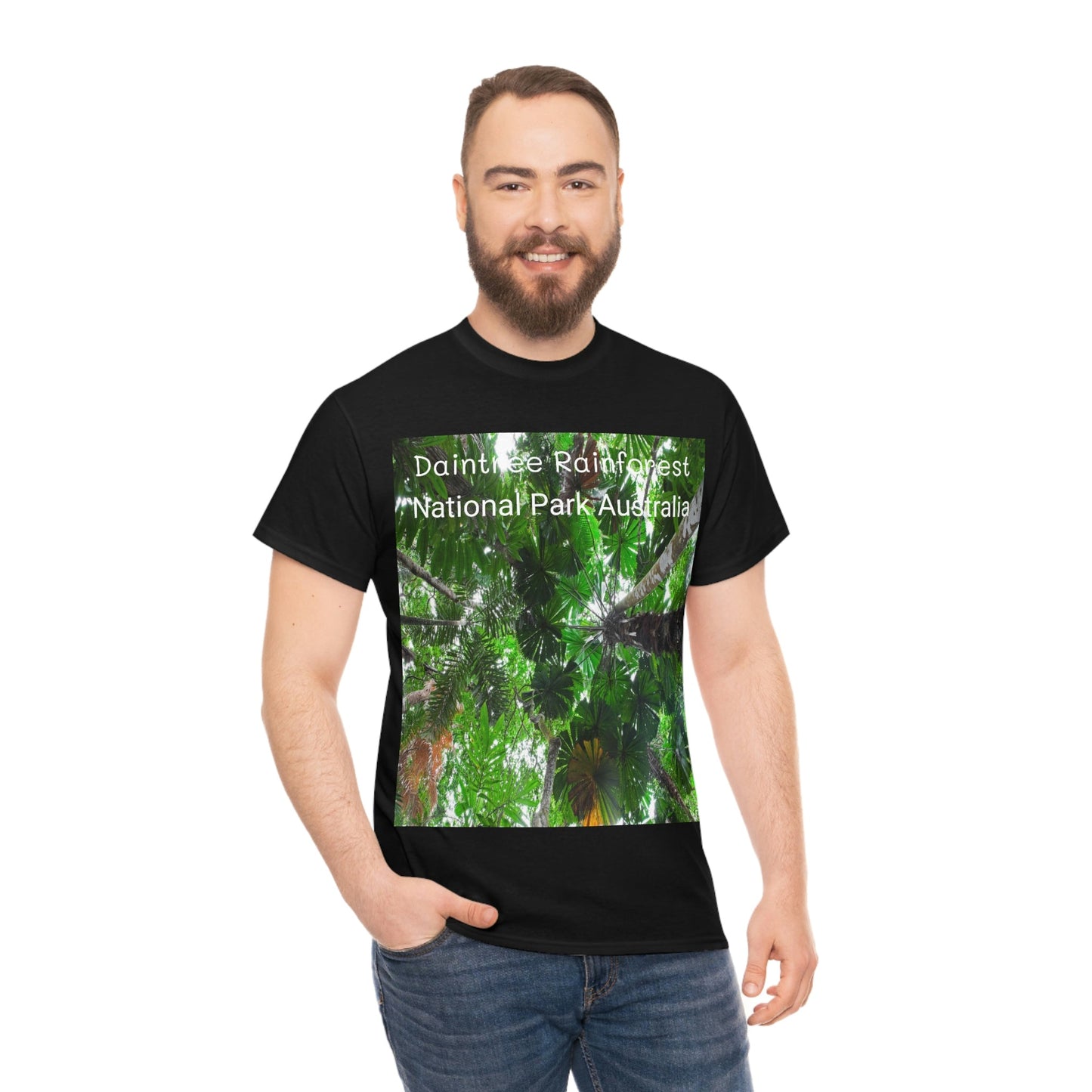 AU-PRINT UNISEX GILDAN 5000 - Heavy Cotton Tee - Fan Palm - DAINTREE RAINFOREST National-Park - Australia - Printed in AU by The Print Bar - Green Forest Home