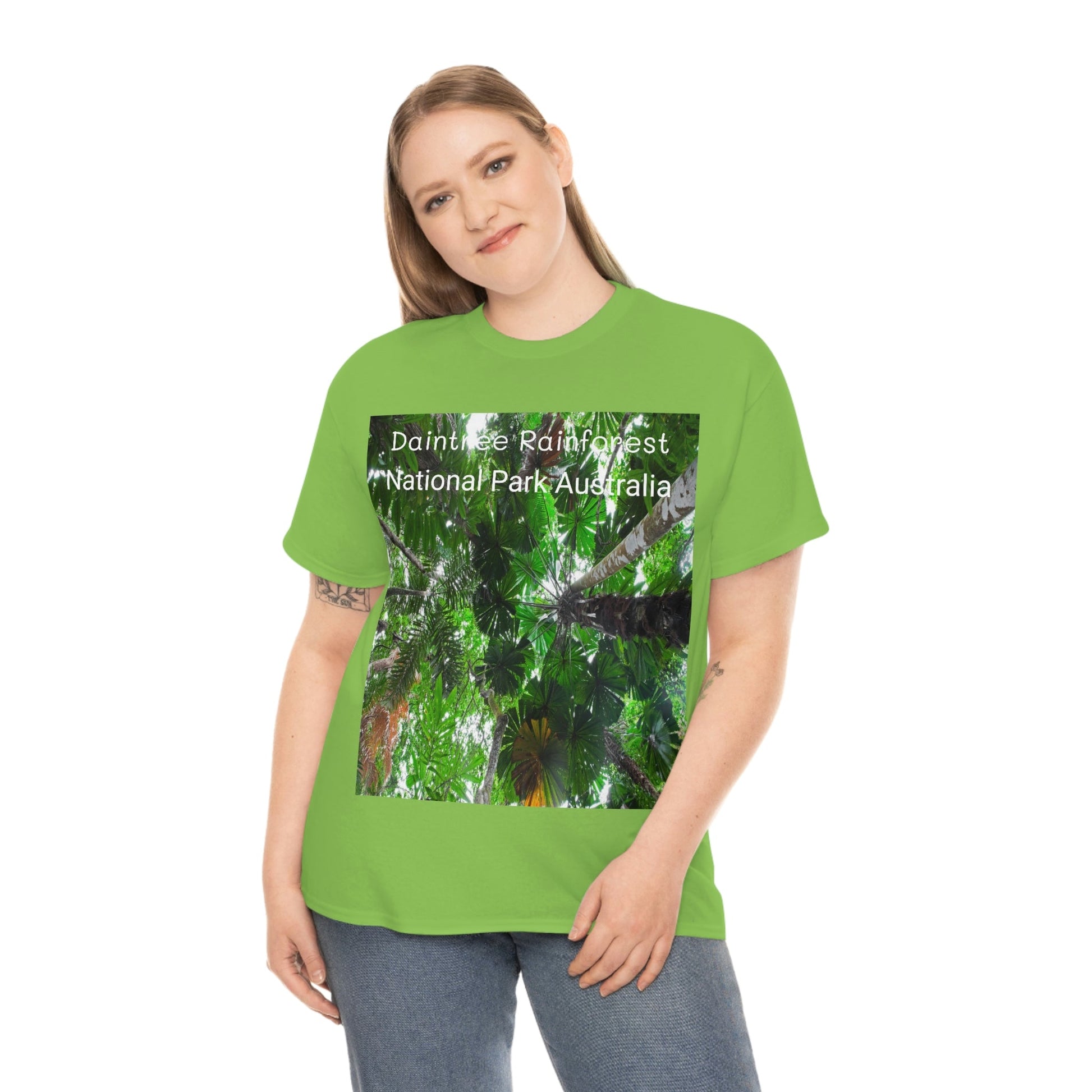 AU-PRINT UNISEX GILDAN 5000 - Heavy Cotton Tee - Fan Palm - DAINTREE RAINFOREST National-Park - Australia - Printed in AU by The Print Bar - Green Forest Home