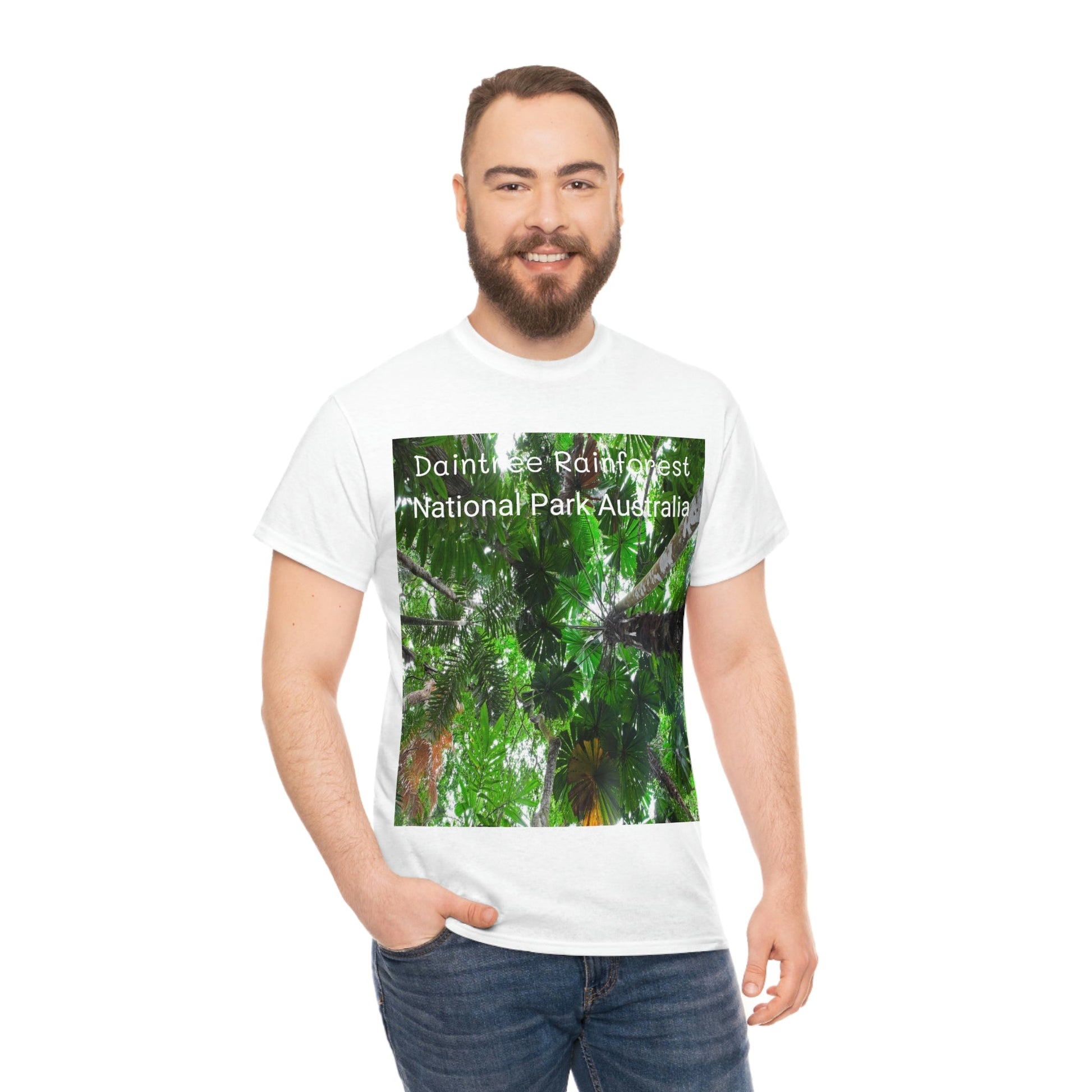 AU-PRINT UNISEX GILDAN 5000 - Heavy Cotton Tee - Fan Palm - DAINTREE RAINFOREST National-Park - Australia - Printed in AU by The Print Bar - Green Forest Home