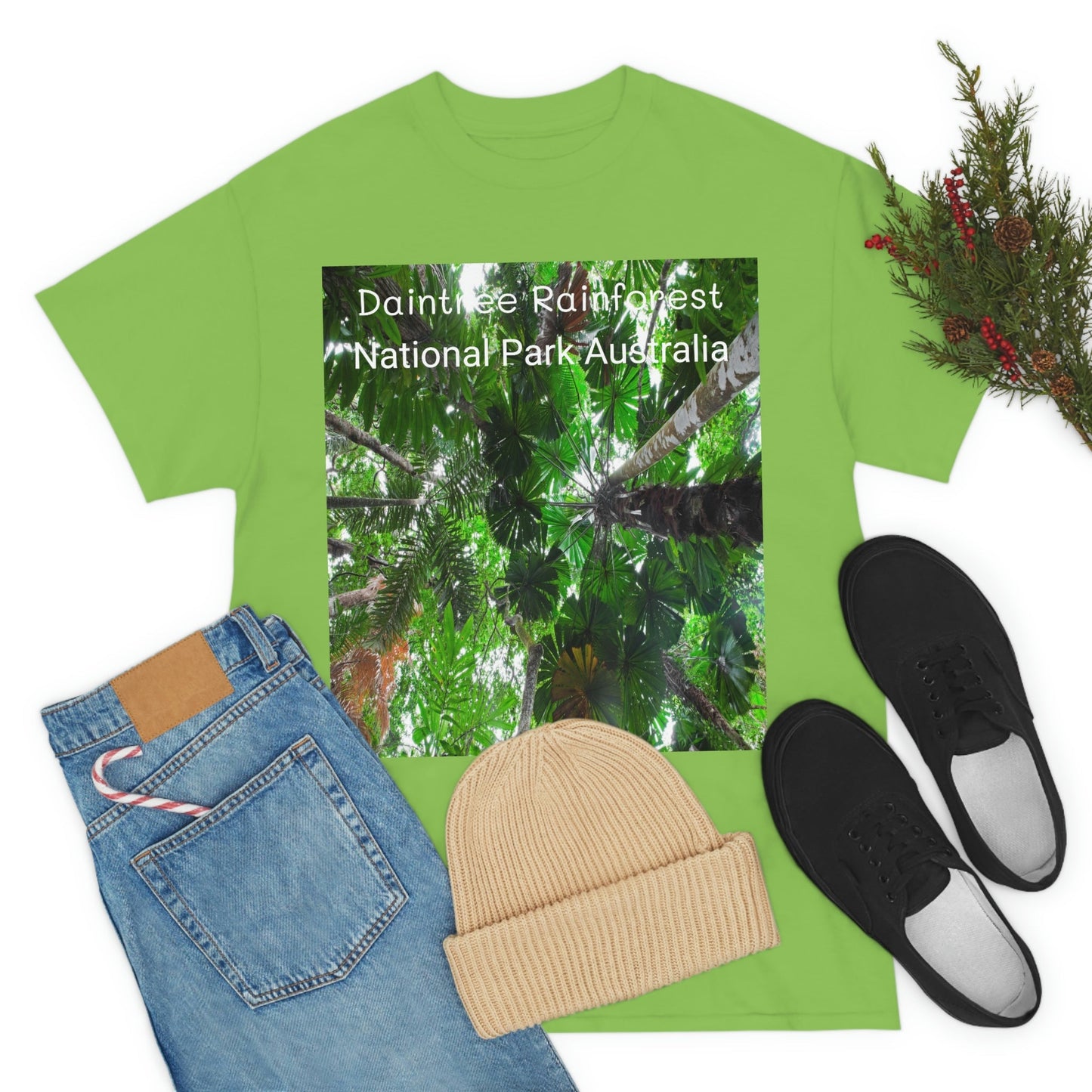 AU-PRINT UNISEX GILDAN 5000 - Heavy Cotton Tee - Fan Palm - DAINTREE RAINFOREST National-Park - Australia - Printed in AU by The Print Bar - Green Forest Home