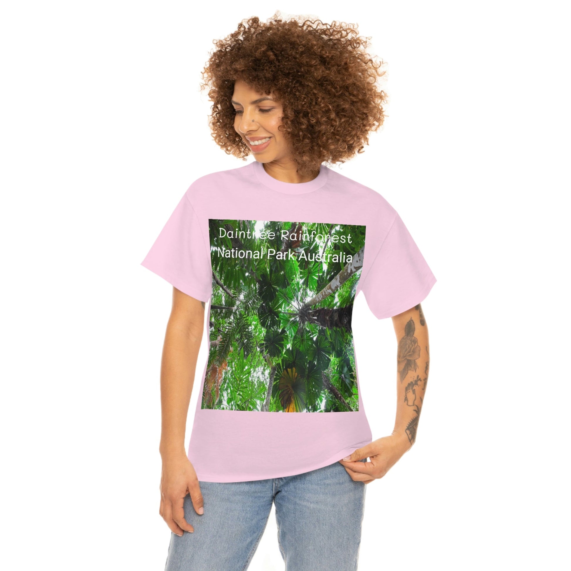 AU-PRINT UNISEX GILDAN 5000 - Heavy Cotton Tee - Fan Palm - DAINTREE RAINFOREST National-Park - Australia - Printed in AU by The Print Bar - Green Forest Home