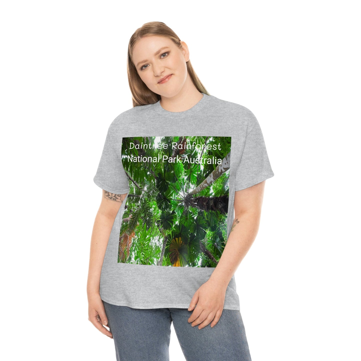 AU-PRINT UNISEX GILDAN 5000 - Heavy Cotton Tee - Fan Palm - DAINTREE RAINFOREST National-Park - Australia - Printed in AU by The Print Bar - Green Forest Home