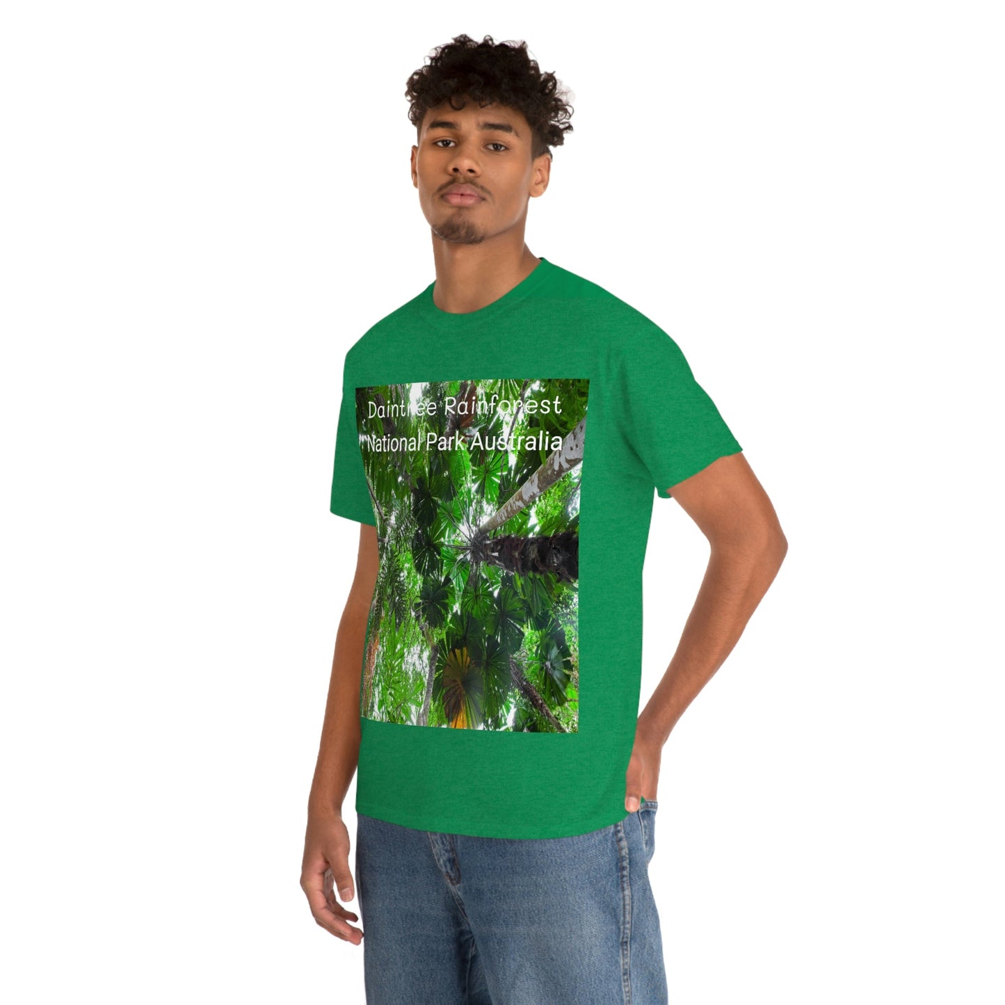 AU-PRINT UNISEX GILDAN 5000 - Heavy Cotton Tee - Fan Palm - DAINTREE RAINFOREST National-Park - Australia - Printed in AU by The Print Bar - Green Forest Home