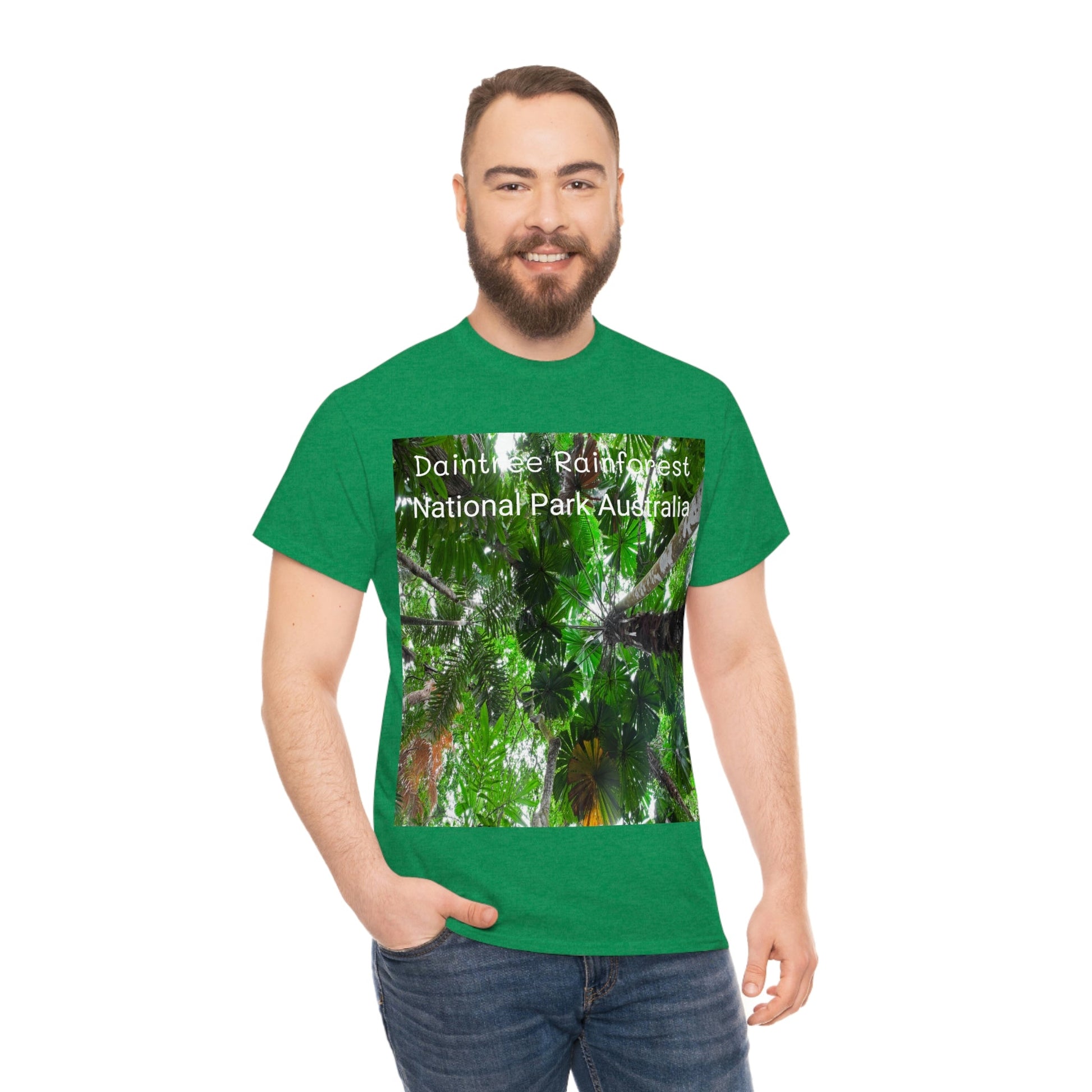 AU-PRINT UNISEX GILDAN 5000 - Heavy Cotton Tee - Fan Palm - DAINTREE RAINFOREST National-Park - Australia - Printed in AU by The Print Bar - Green Forest Home