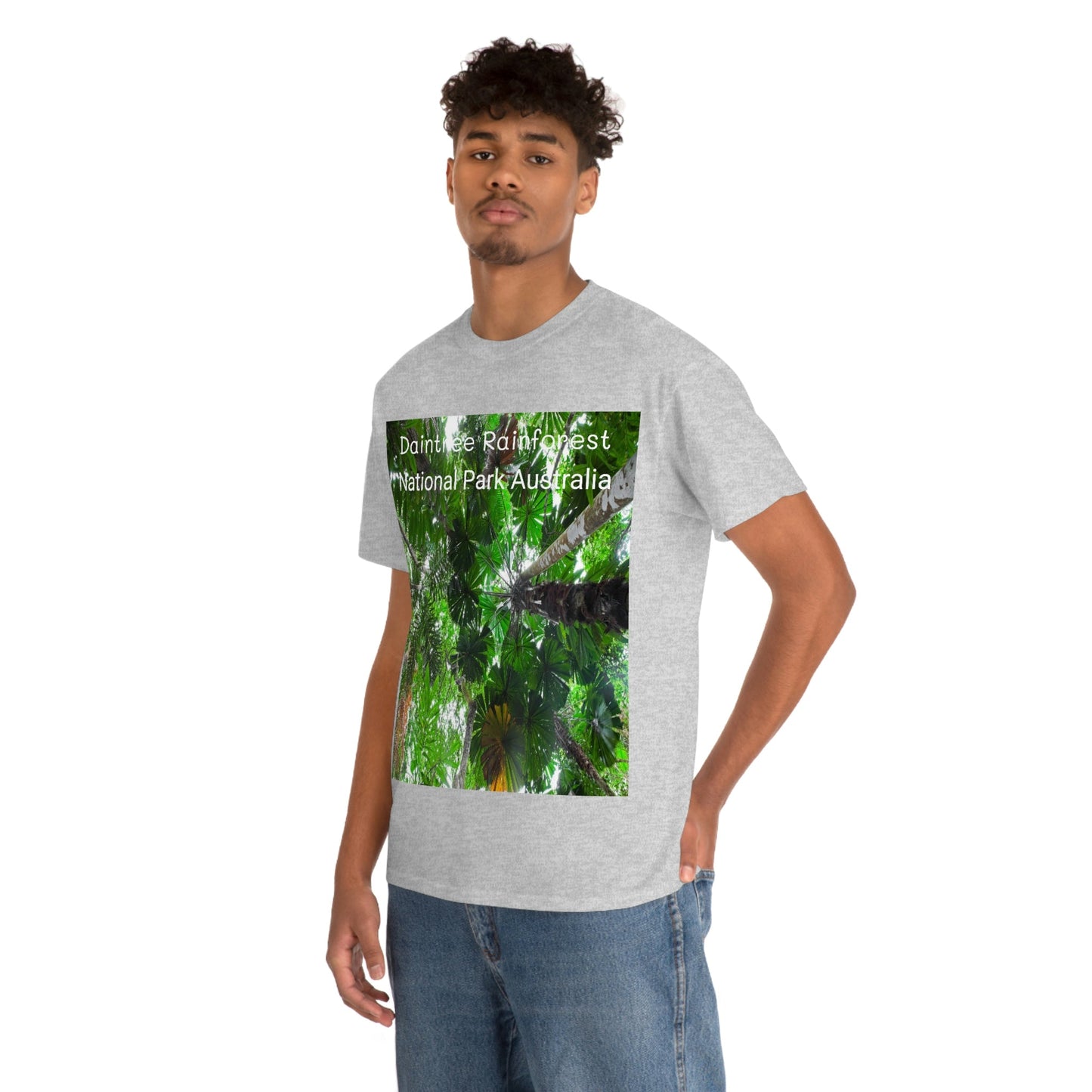 AU-PRINT UNISEX GILDAN 5000 - Heavy Cotton Tee - Fan Palm - DAINTREE RAINFOREST National-Park - Australia - Printed in AU by The Print Bar - Green Forest Home