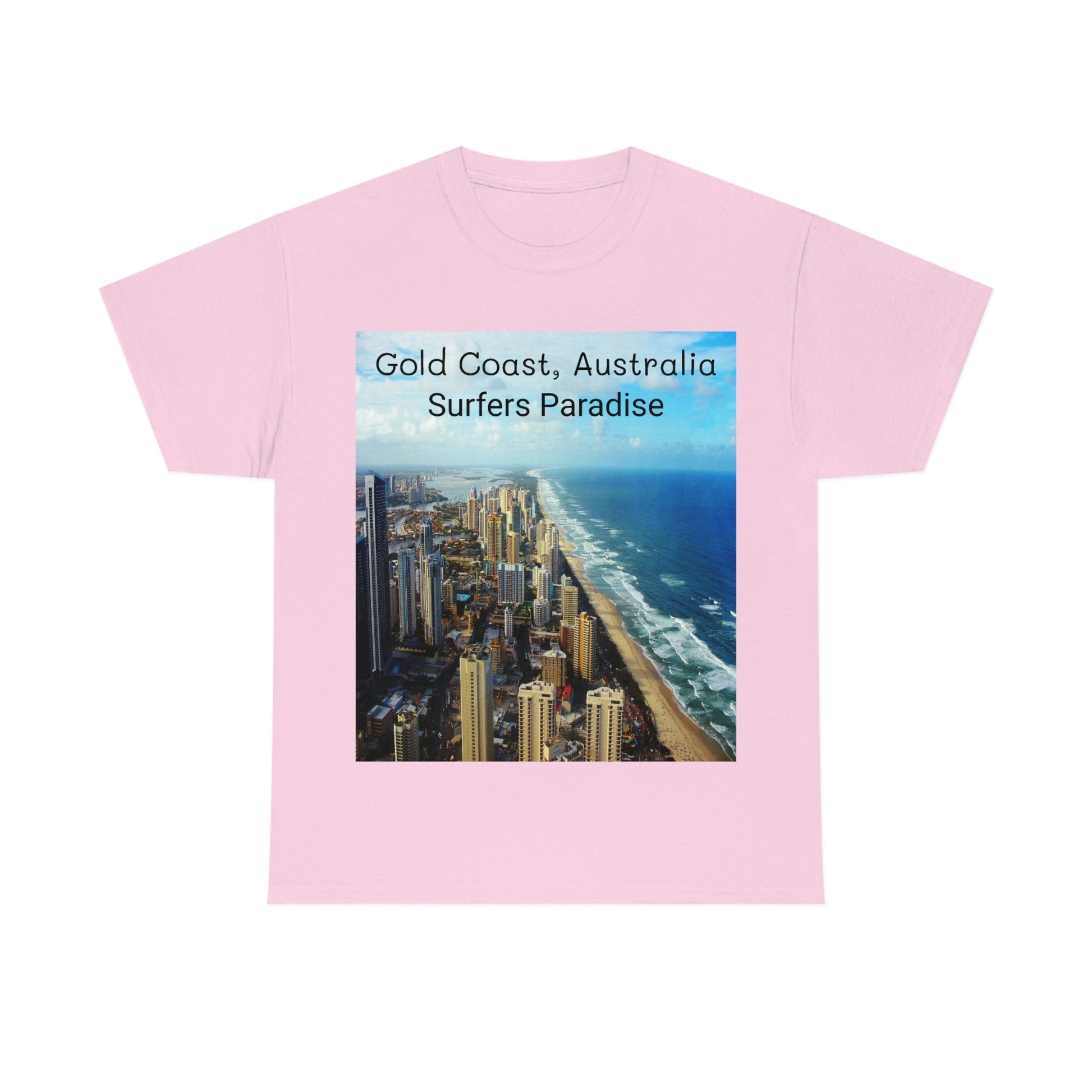 AU-PRINT UNISEX GILDAN 5000 - Heavy Cotton Tee - Gold Coast, Surfer in back - Australia - Printed in AU by The Print Bar - Green Forest Home