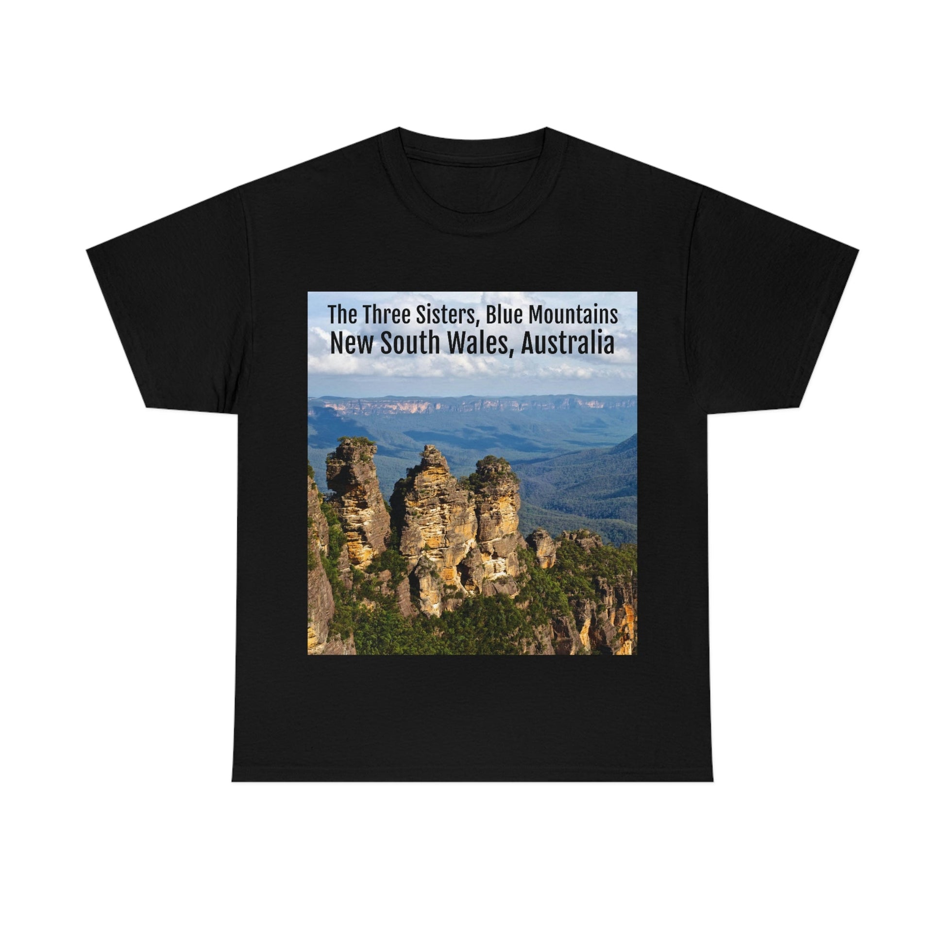 AU-PRINT UNISEX GILDAN 5000 - Heavy Cotton Tee - The Three Sisters, Blue Mountains, New South Wales, Australia - Printed in AU by The Print Bar - Green Forest Home