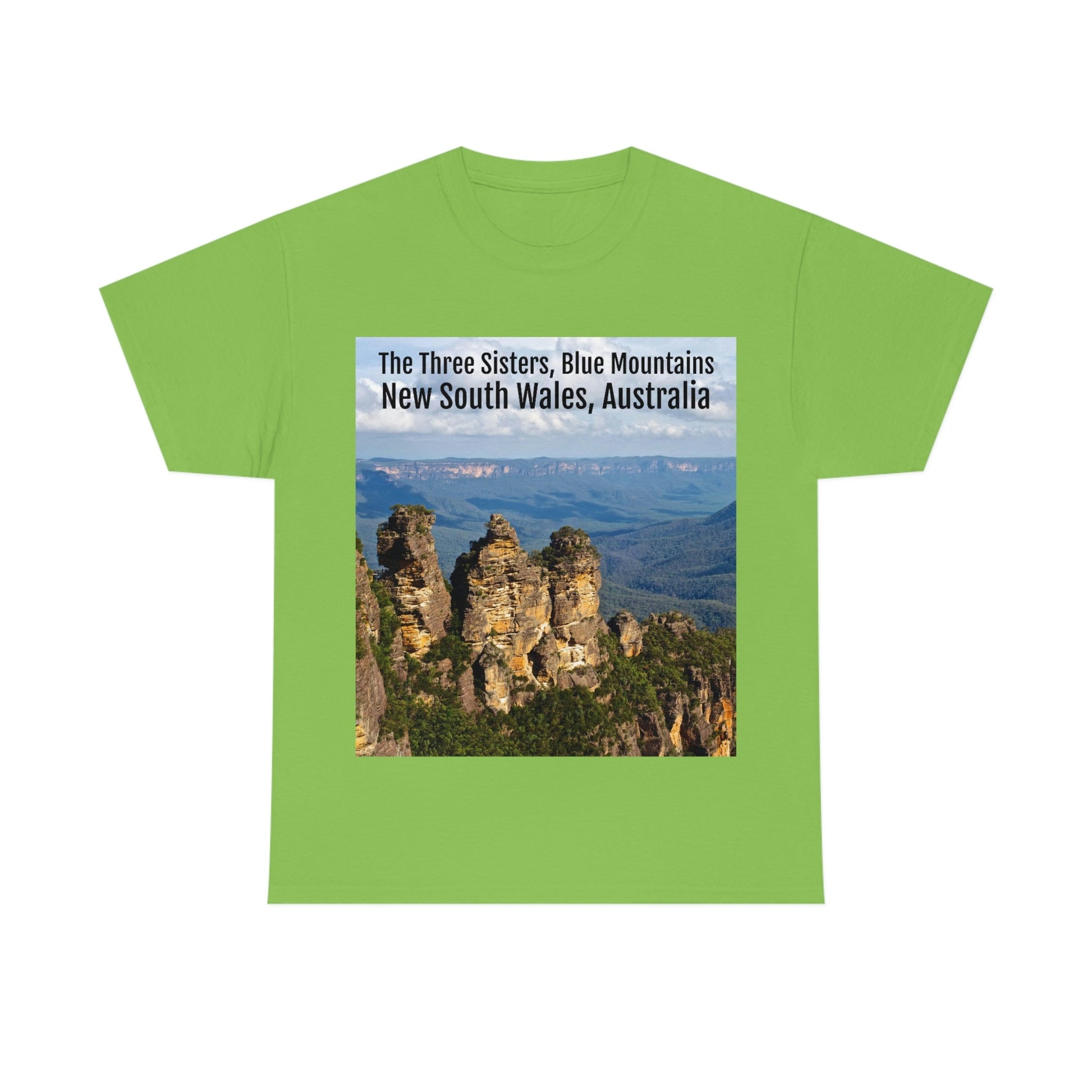 AU-PRINT UNISEX GILDAN 5000 - Heavy Cotton Tee - The Three Sisters, Blue Mountains, New South Wales, Australia - Printed in AU by The Print Bar - Green Forest Home