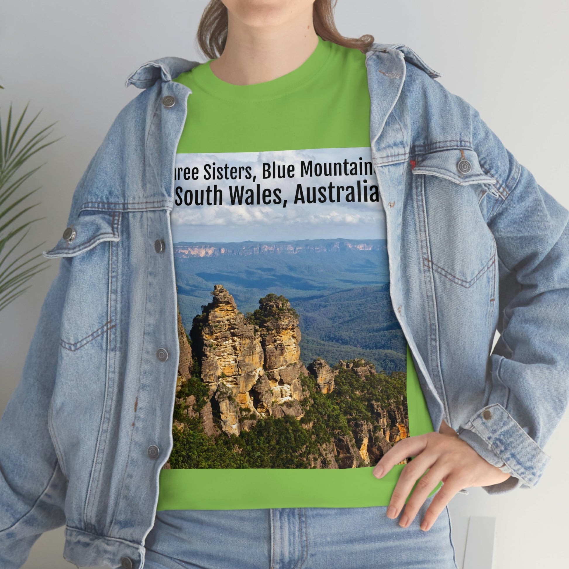 AU-PRINT UNISEX GILDAN 5000 - Heavy Cotton Tee - The Three Sisters, Blue Mountains, New South Wales, Australia - Printed in AU by The Print Bar - Green Forest Home