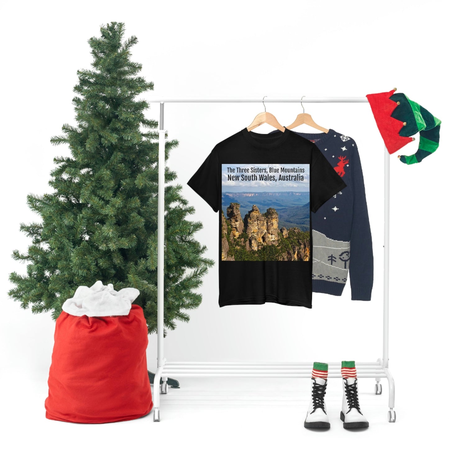 AU-PRINT UNISEX GILDAN 5000 - Heavy Cotton Tee - The Three Sisters, Blue Mountains, New South Wales, Australia - Printed in AU by The Print Bar - Green Forest Home