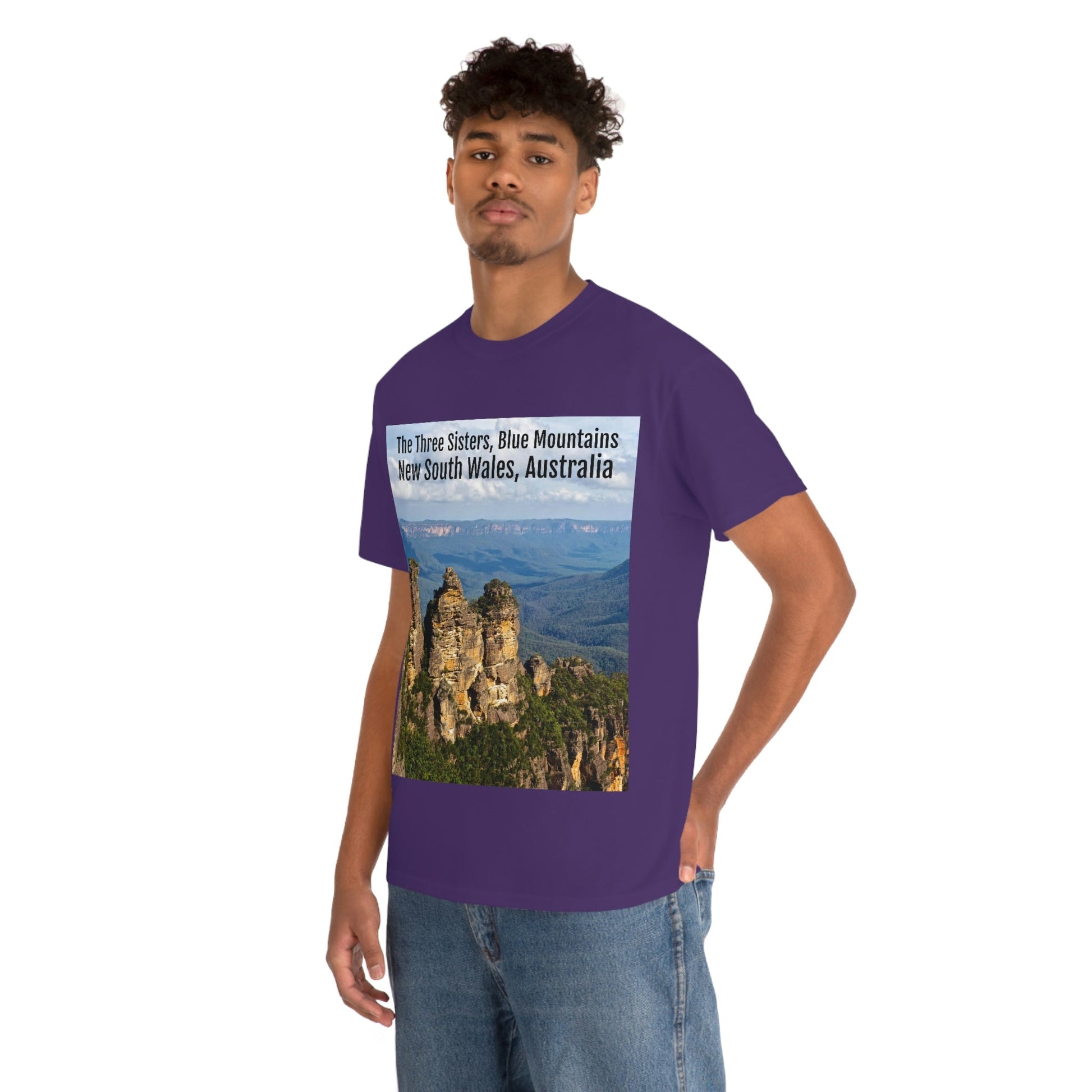 AU-PRINT UNISEX GILDAN 5000 - Heavy Cotton Tee - The Three Sisters, Blue Mountains, New South Wales, Australia - Printed in AU by The Print Bar - Green Forest Home