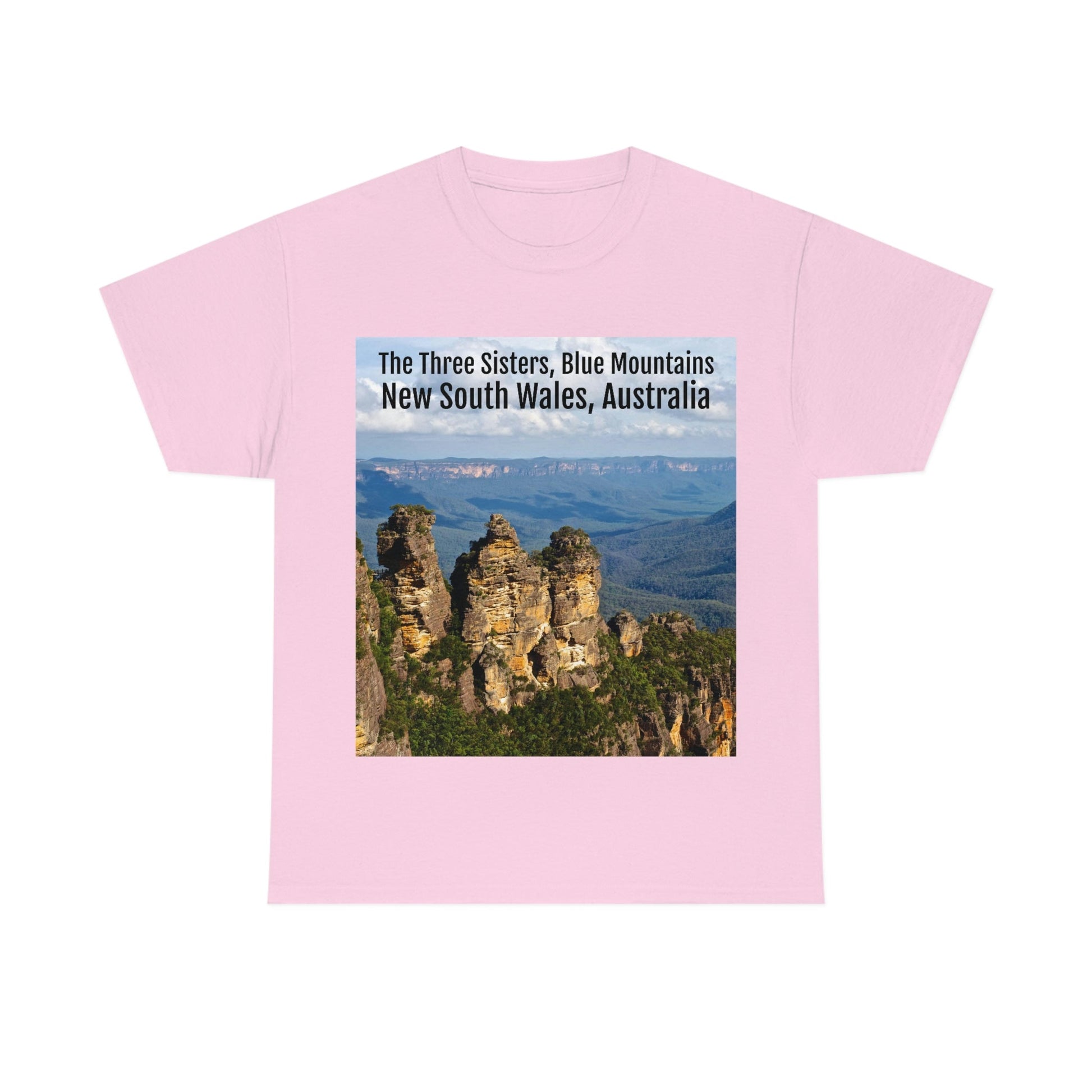 AU-PRINT UNISEX GILDAN 5000 - Heavy Cotton Tee - The Three Sisters, Blue Mountains, New South Wales, Australia - Printed in AU by The Print Bar - Green Forest Home