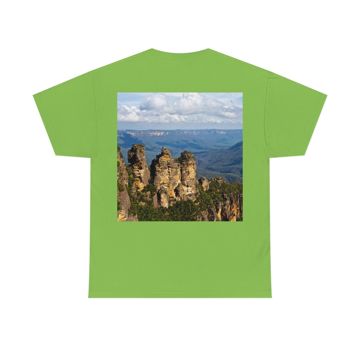 AU-PRINT UNISEX GILDAN 5000 - Heavy Cotton Tee - The Three Sisters, Blue Mountains, New South Wales, Australia - Printed in AU by The Print Bar - Green Forest Home