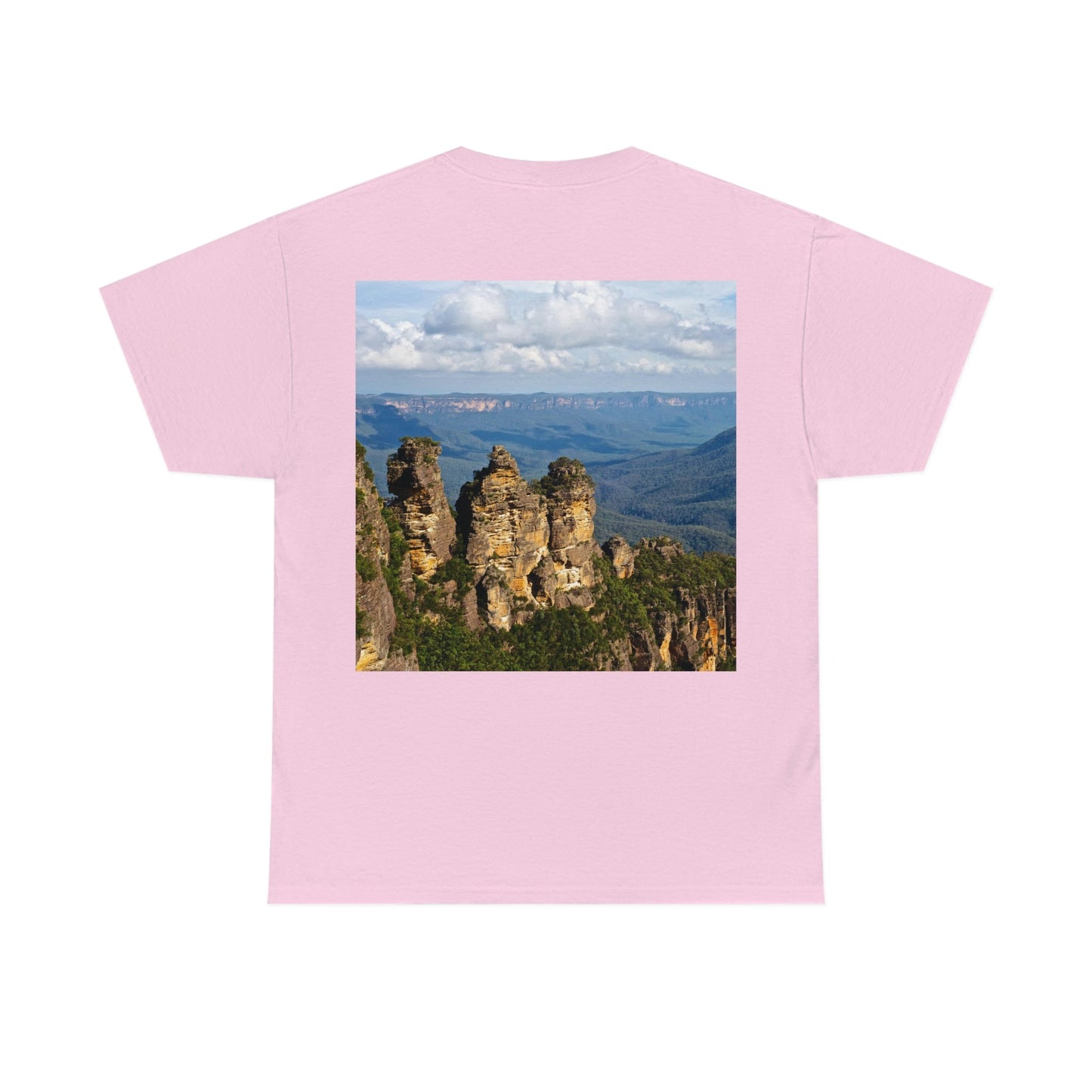 AU-PRINT UNISEX GILDAN 5000 - Heavy Cotton Tee - The Three Sisters, Blue Mountains, New South Wales, Australia - Printed in AU by The Print Bar - Green Forest Home