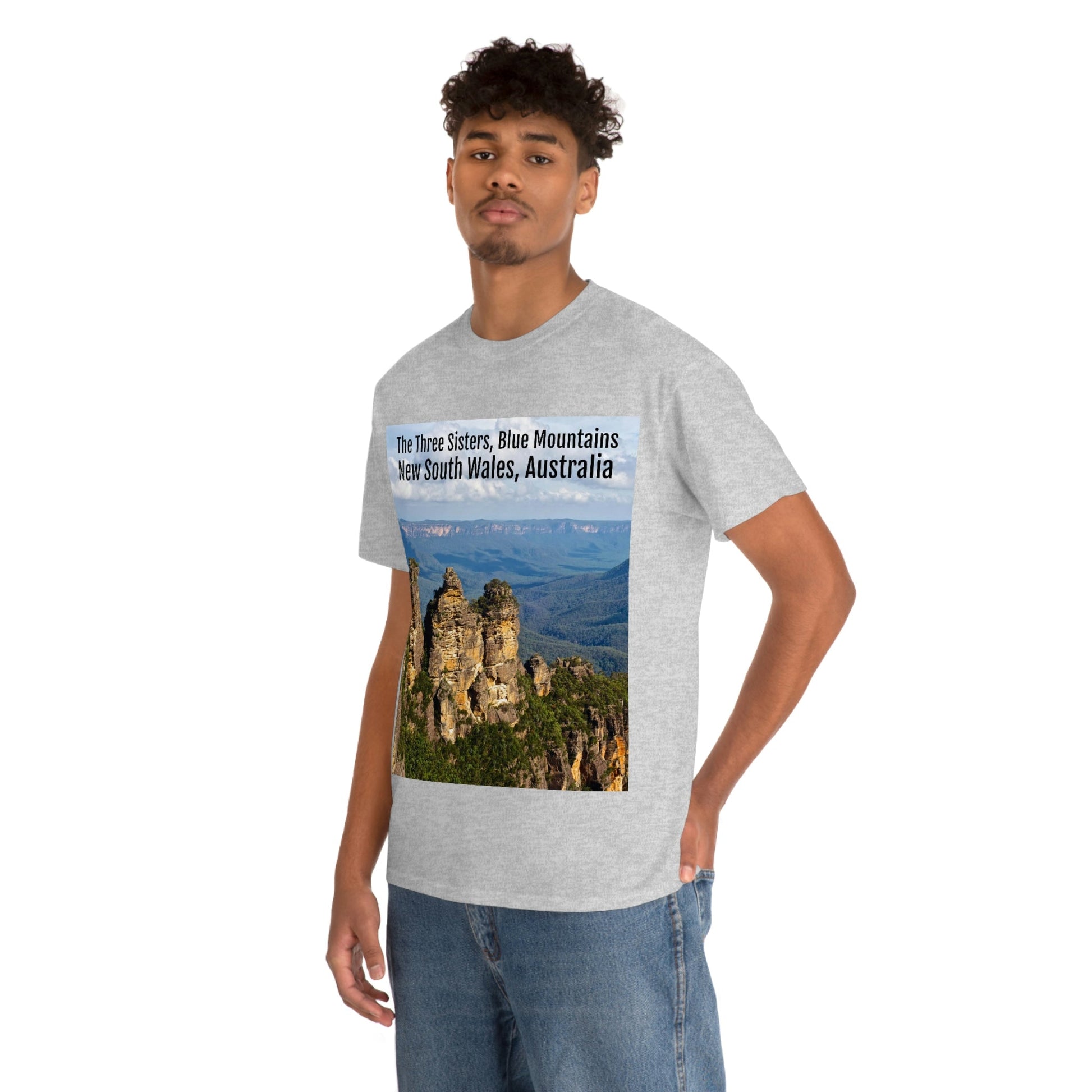 AU-PRINT UNISEX GILDAN 5000 - Heavy Cotton Tee - The Three Sisters, Blue Mountains, New South Wales, Australia - Printed in AU by The Print Bar - Green Forest Home