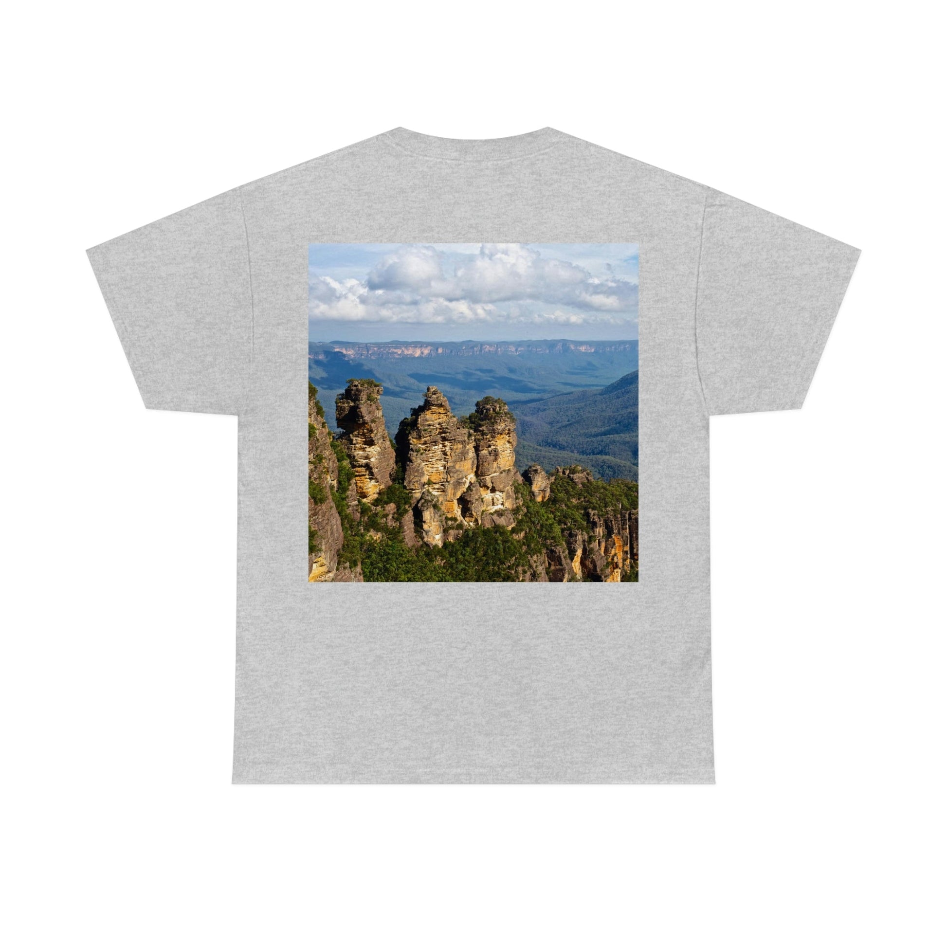 AU-PRINT UNISEX GILDAN 5000 - Heavy Cotton Tee - The Three Sisters, Blue Mountains, New South Wales, Australia - Printed in AU by The Print Bar - Green Forest Home