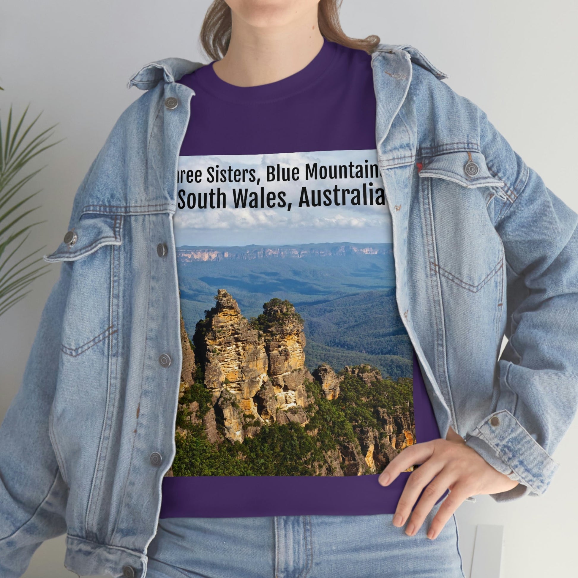 AU-PRINT UNISEX GILDAN 5000 - Heavy Cotton Tee - The Three Sisters, Blue Mountains, New South Wales, Australia - Printed in AU by The Print Bar - Green Forest Home