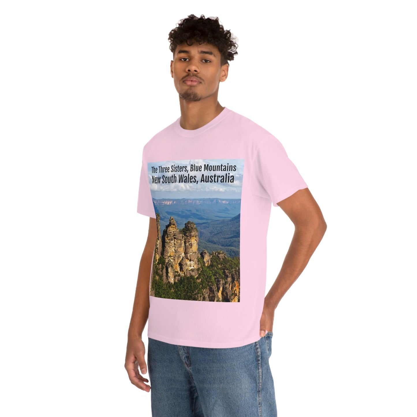 AU-PRINT UNISEX GILDAN 5000 - Heavy Cotton Tee - The Three Sisters, Blue Mountains, New South Wales, Australia - Printed in AU by The Print Bar - Green Forest Home