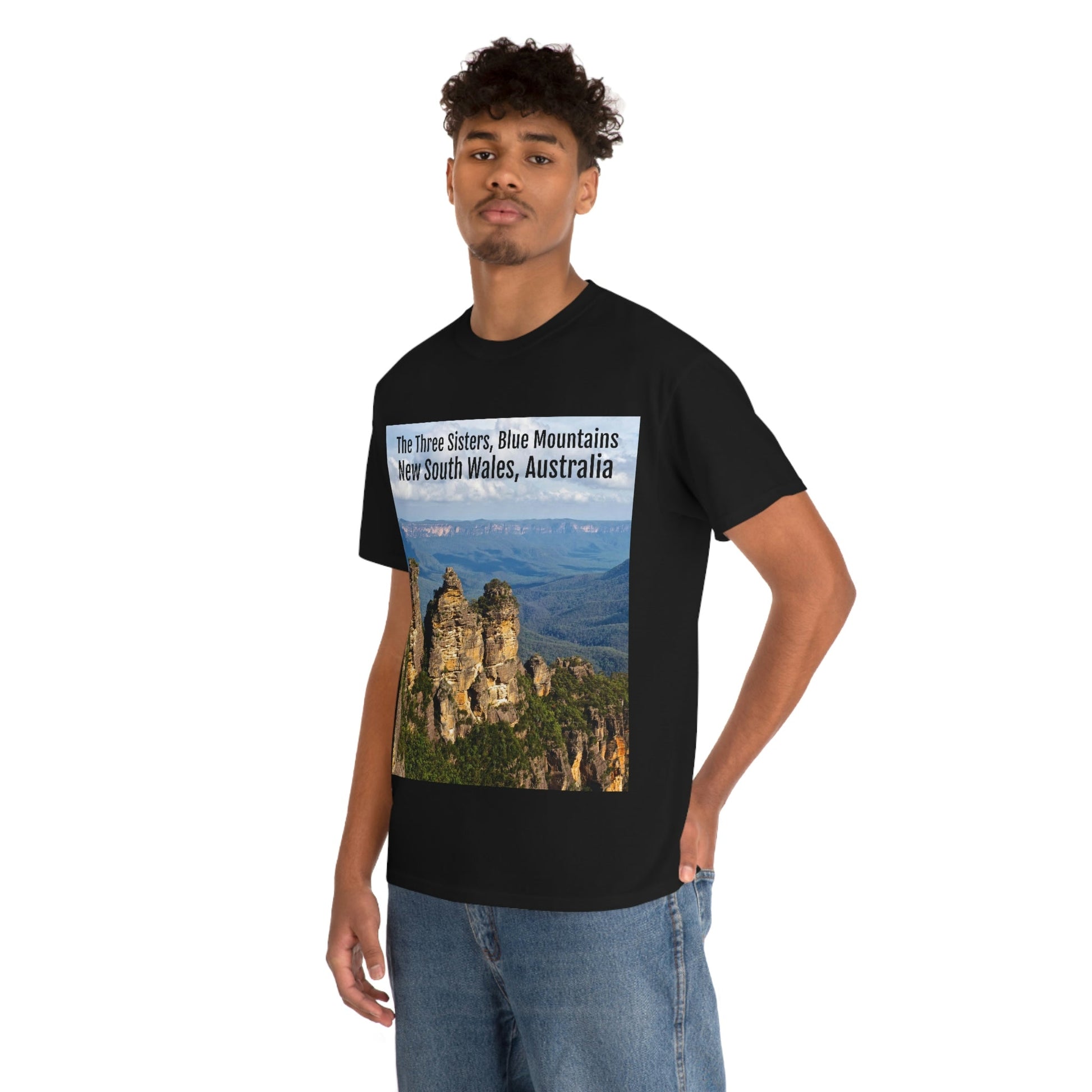 AU-PRINT UNISEX GILDAN 5000 - Heavy Cotton Tee - The Three Sisters, Blue Mountains, New South Wales, Australia - Printed in AU by The Print Bar - Green Forest Home