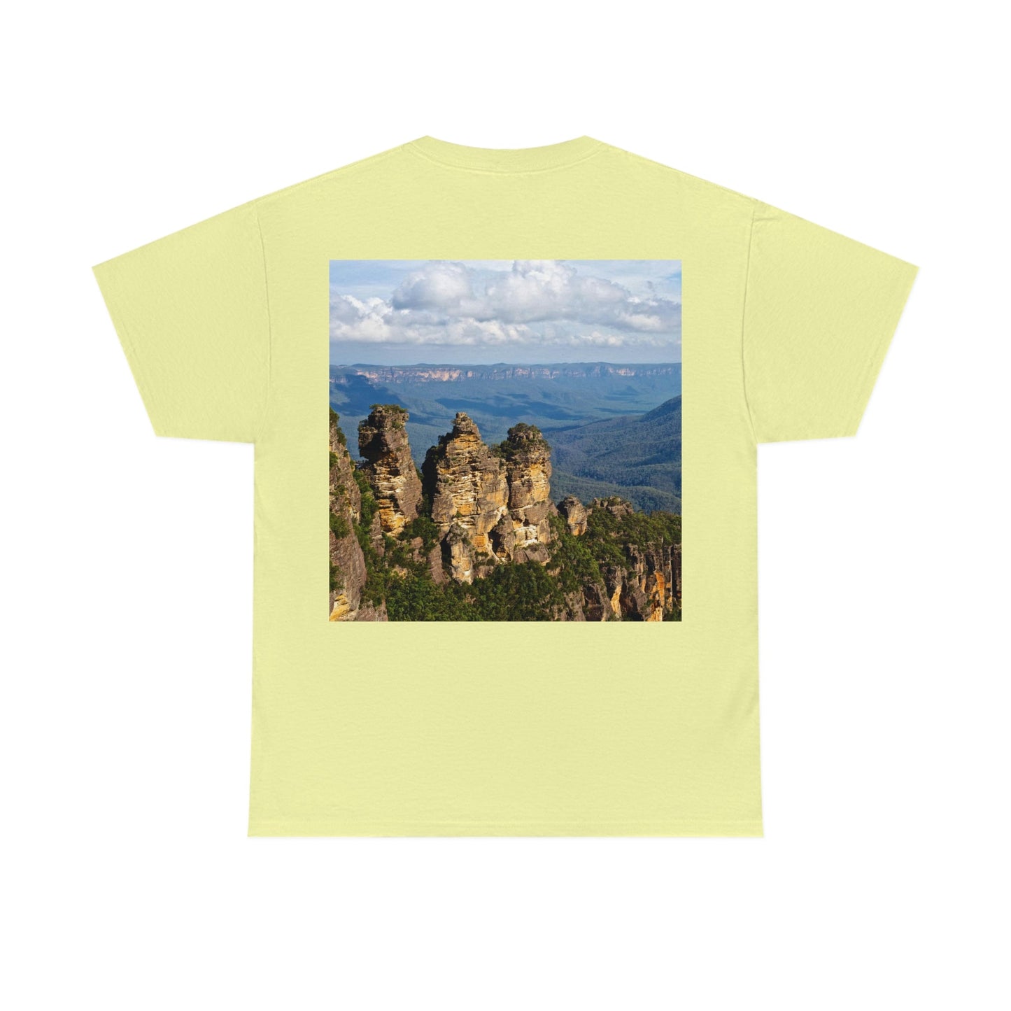 AU-PRINT UNISEX GILDAN 5000 - Heavy Cotton Tee - The Three Sisters, Blue Mountains, New South Wales, Australia - Printed in AU by The Print Bar - Green Forest Home