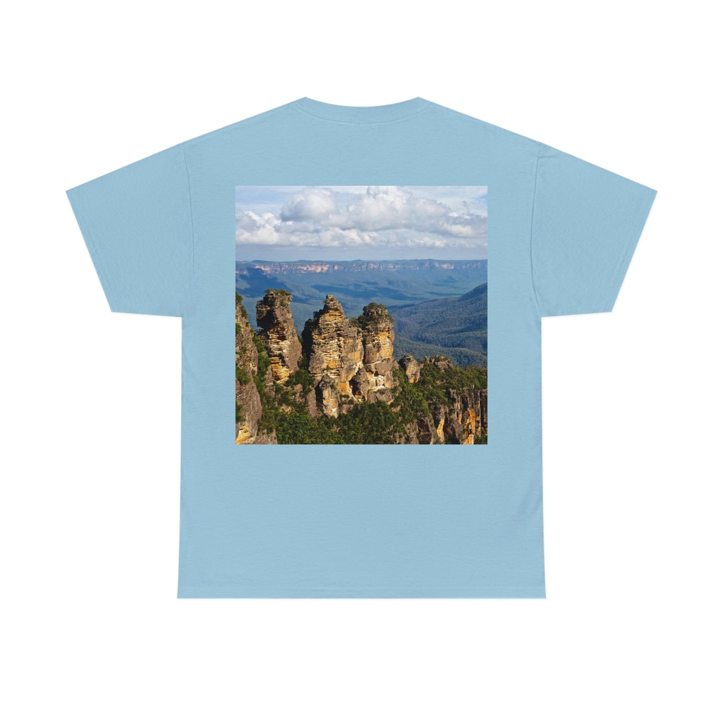 AU-PRINT UNISEX GILDAN 5000 - Heavy Cotton Tee - The Three Sisters, Blue Mountains, New South Wales, Australia - Printed in AU by The Print Bar - Green Forest Home