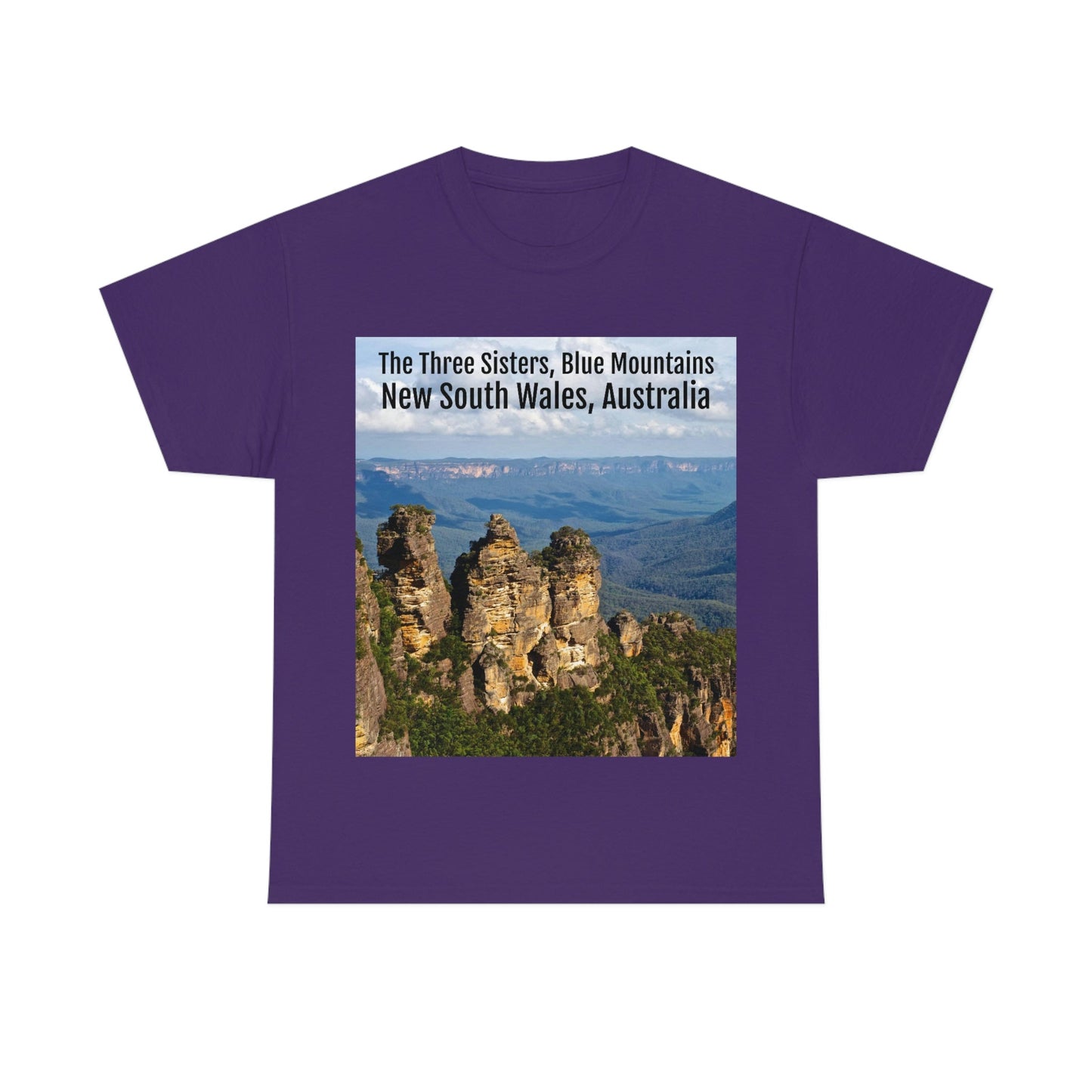 AU-PRINT UNISEX GILDAN 5000 - Heavy Cotton Tee - The Three Sisters, Blue Mountains, New South Wales, Australia - Printed in AU by The Print Bar - Green Forest Home