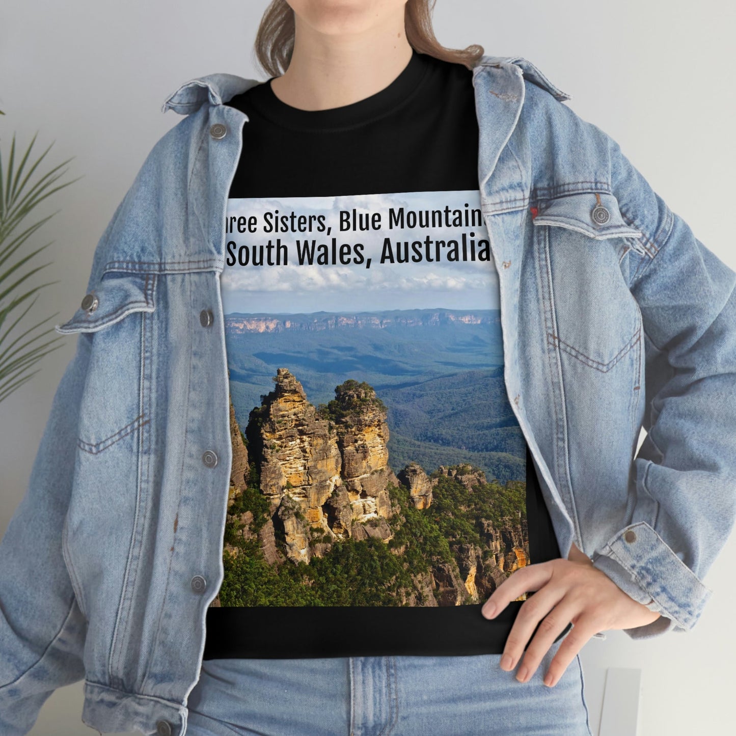 AU-PRINT UNISEX GILDAN 5000 - Heavy Cotton Tee - The Three Sisters, Blue Mountains, New South Wales, Australia - Printed in AU by The Print Bar - Green Forest Home