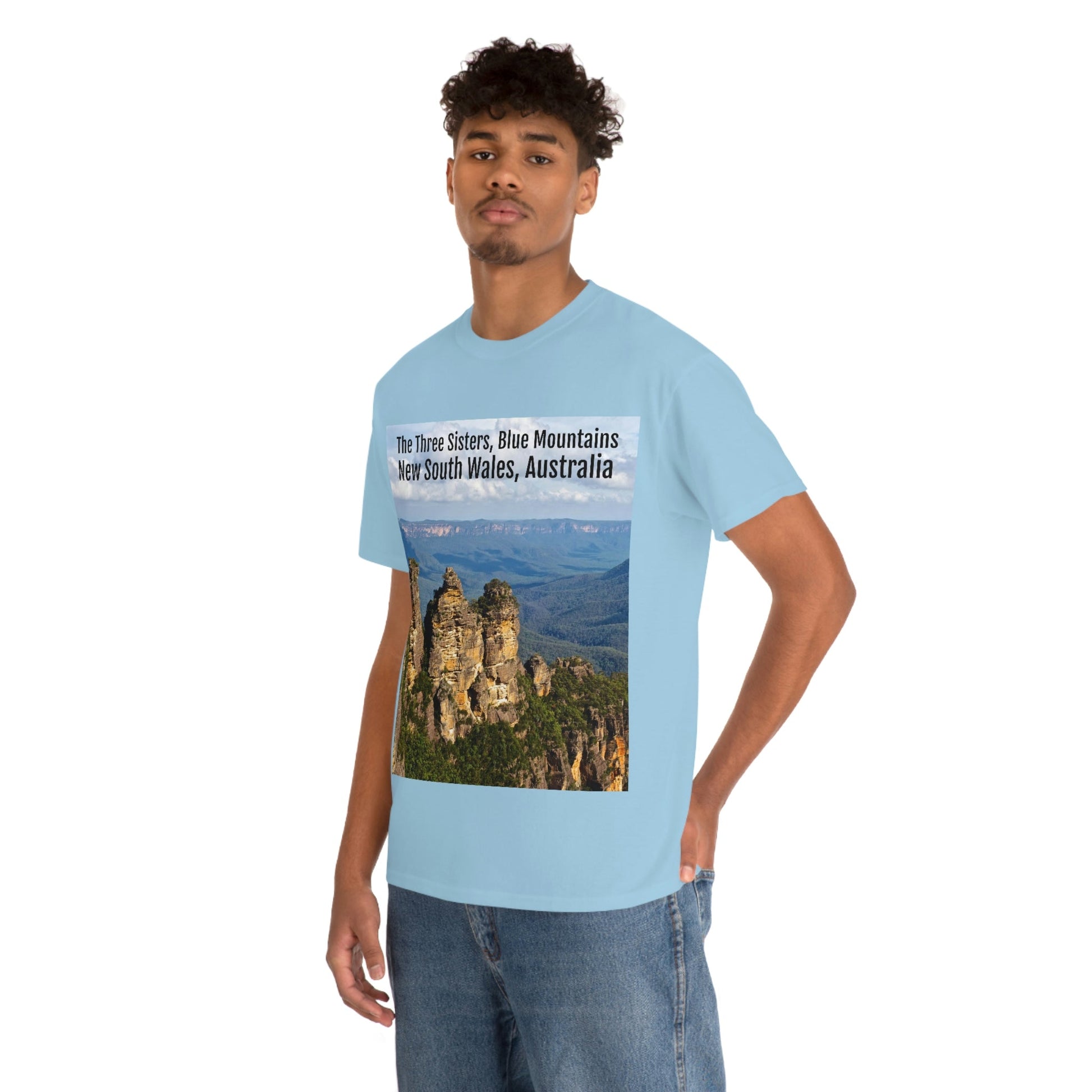 AU-PRINT UNISEX GILDAN 5000 - Heavy Cotton Tee - The Three Sisters, Blue Mountains, New South Wales, Australia - Printed in AU by The Print Bar - Green Forest Home