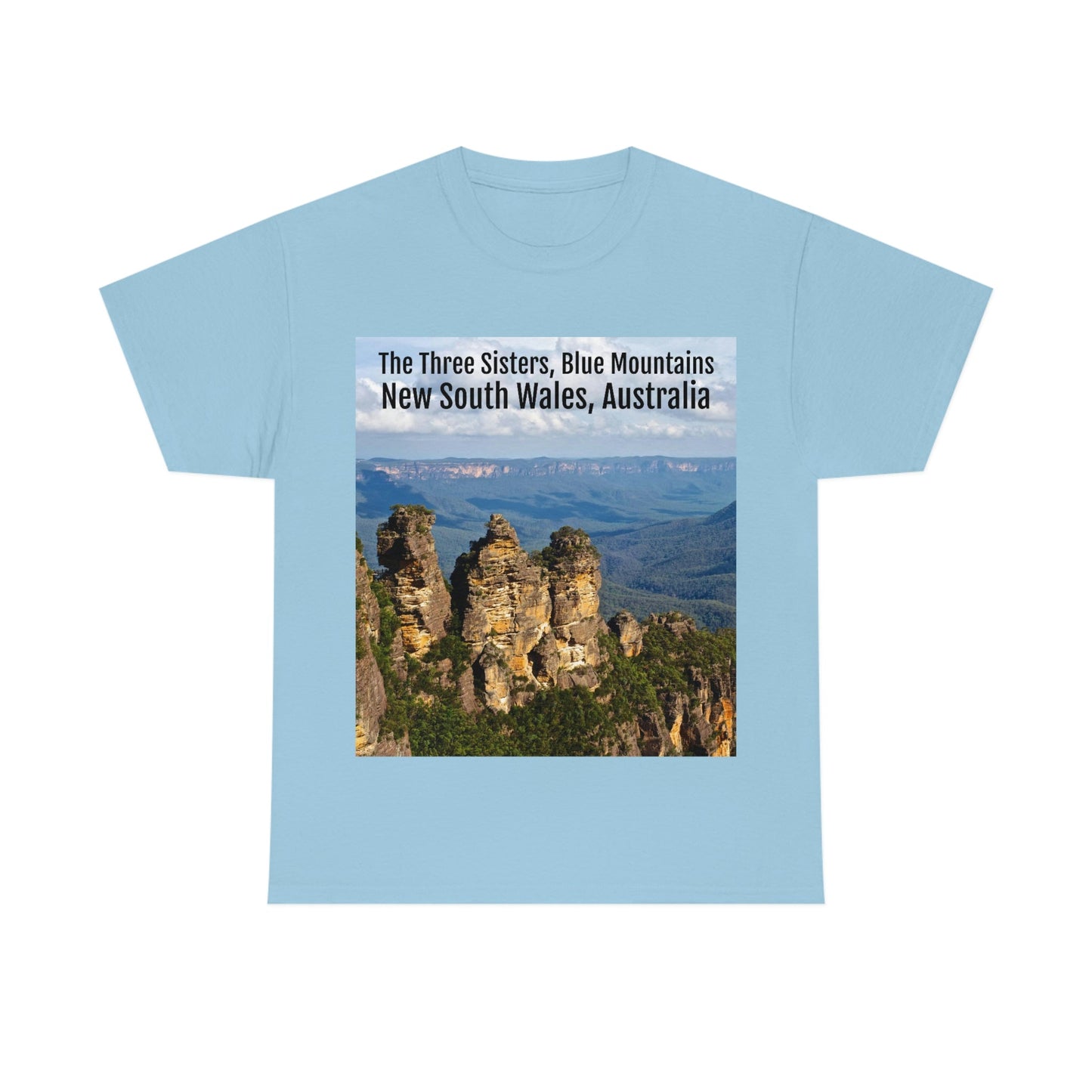 AU-PRINT UNISEX GILDAN 5000 - Heavy Cotton Tee - The Three Sisters, Blue Mountains, New South Wales, Australia - Printed in AU by The Print Bar - Green Forest Home