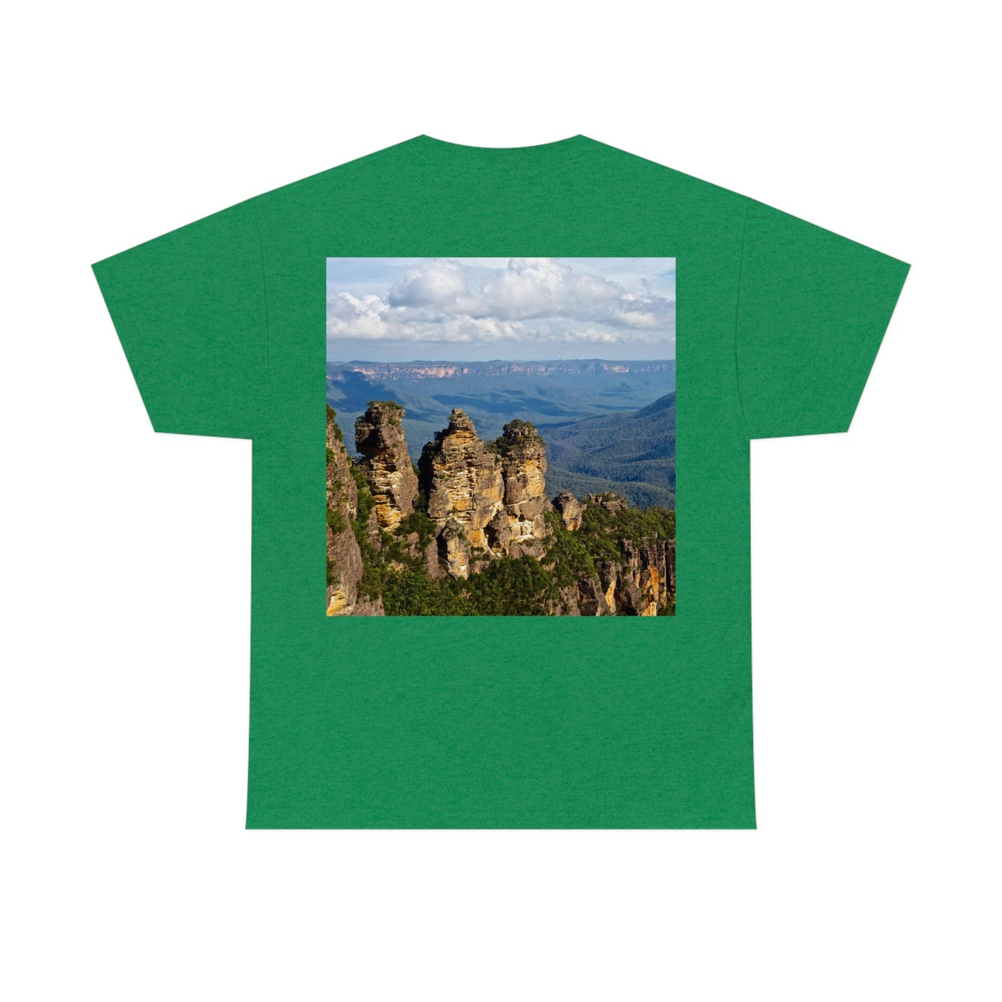 AU-PRINT UNISEX GILDAN 5000 - Heavy Cotton Tee - The Three Sisters, Blue Mountains, New South Wales, Australia - Printed in AU by The Print Bar - Green Forest Home