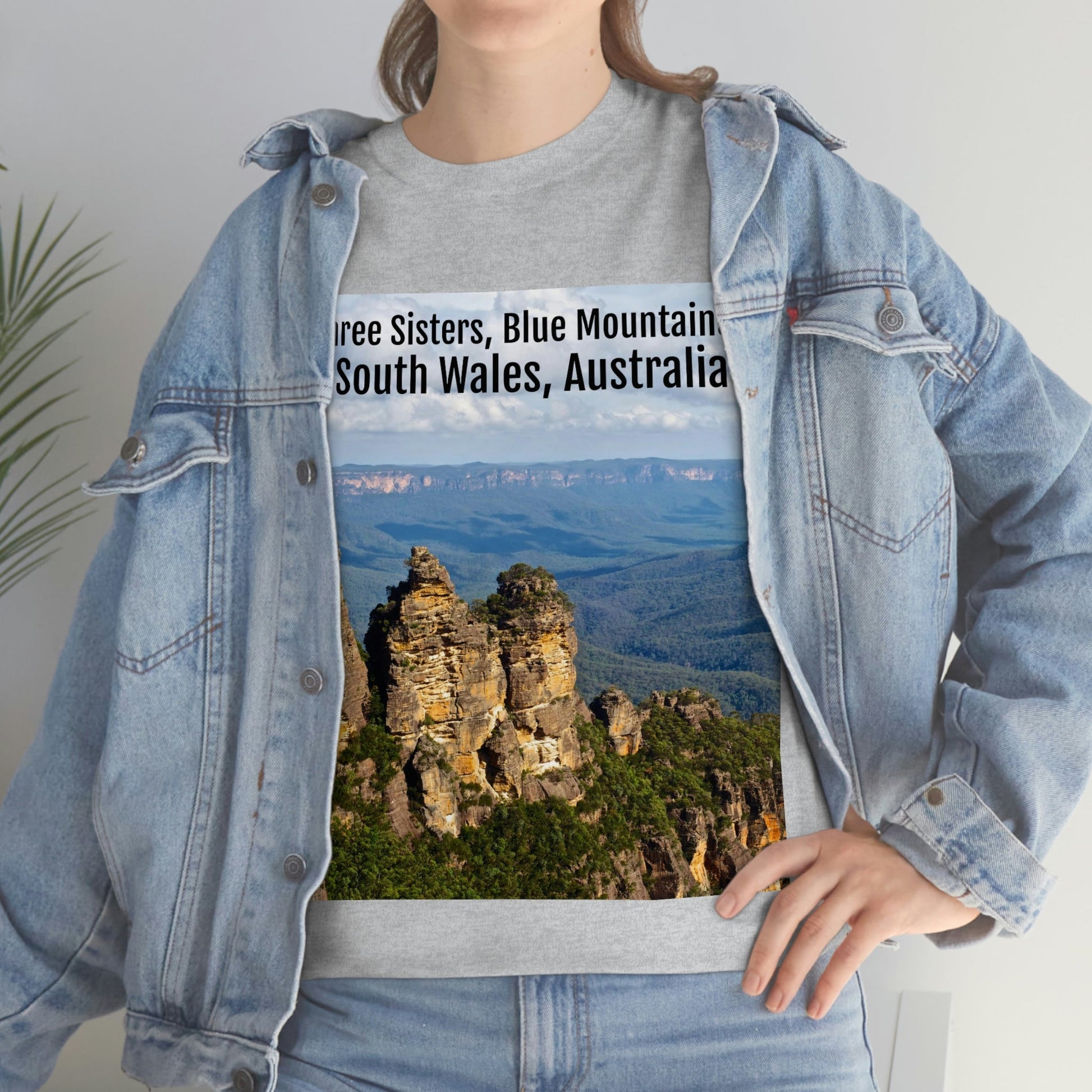 AU-PRINT UNISEX GILDAN 5000 - Heavy Cotton Tee - The Three Sisters, Blue Mountains, New South Wales, Australia - Printed in AU by The Print Bar - Green Forest Home