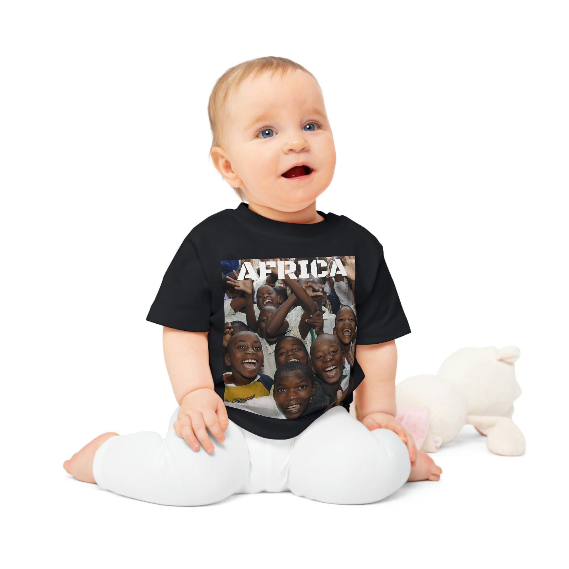 Baby Organic T-Shirt - Kids in school is Africa with JOY and hugging Kangaroos in Australia - Printed in EU - Green Forest Home