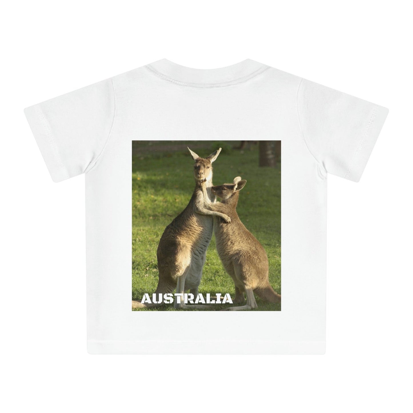 Baby Organic T-Shirt - Kids in school is Africa with JOY and hugging Kangaroos in Australia - Printed in EU - Green Forest Home