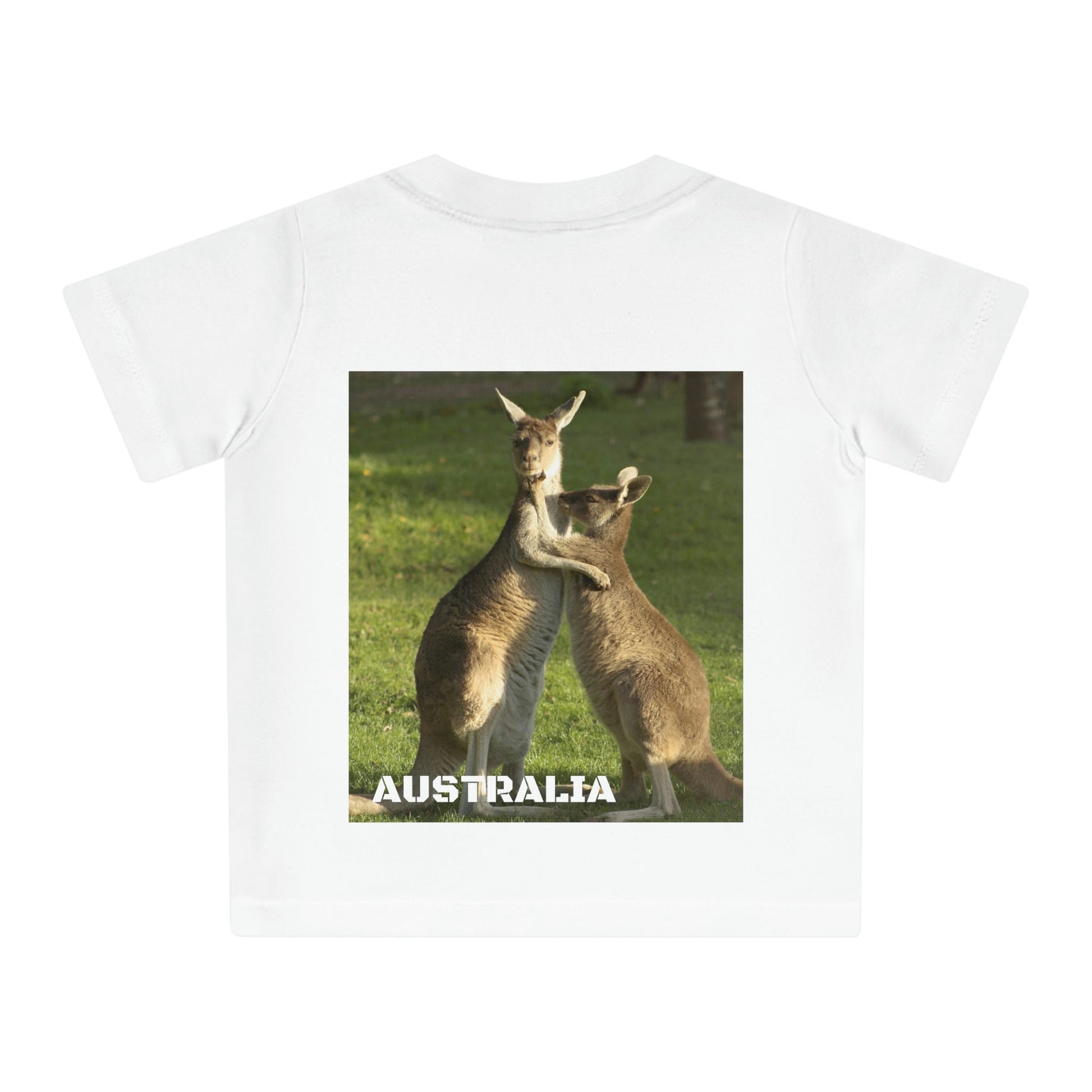 Baby Organic T-Shirt - Kids in school is Africa with JOY and hugging Kangaroos in Australia - Printed in EU - Green Forest Home