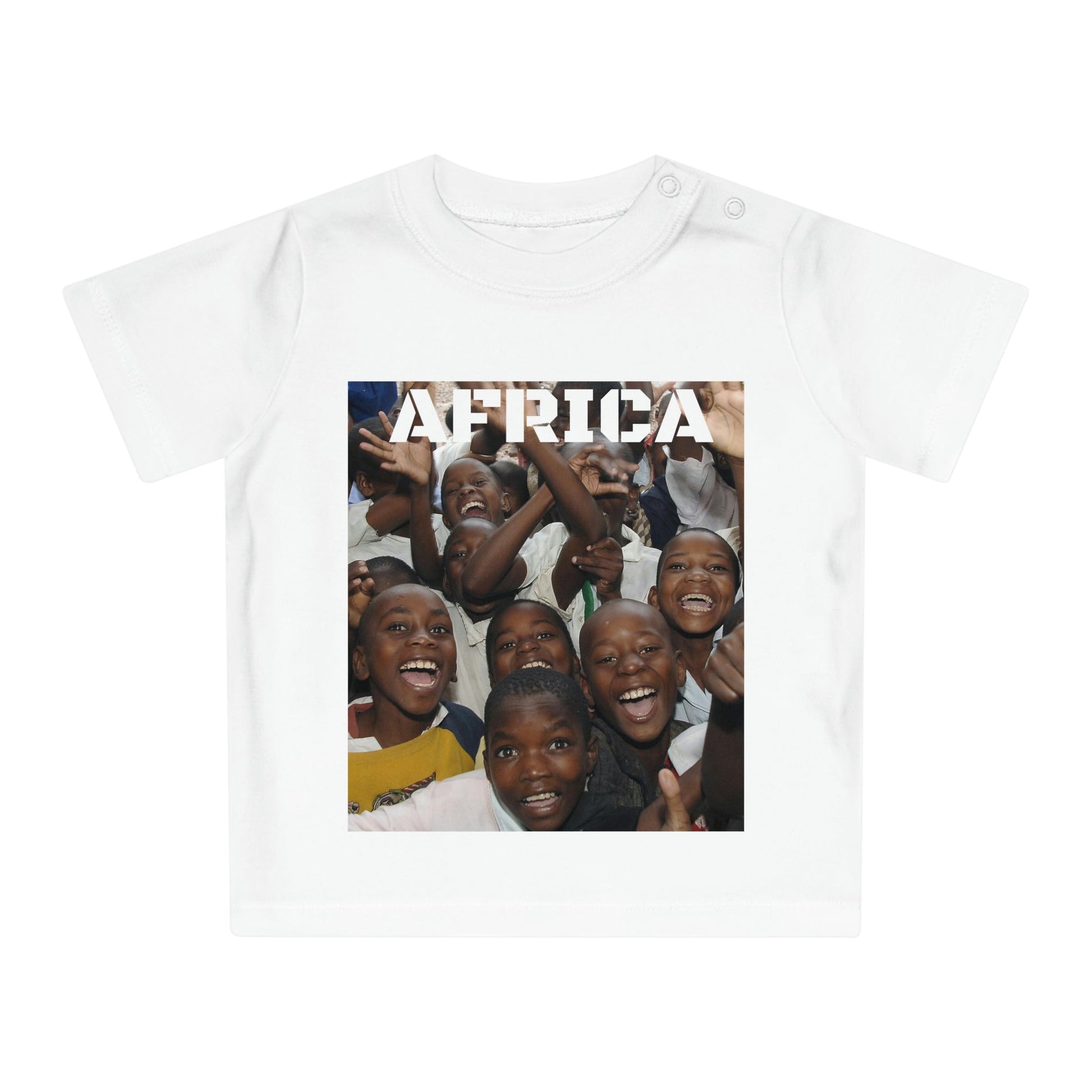 Baby Organic T-Shirt - Kids in school is Africa with JOY and hugging Kangaroos in Australia - Printed in EU - Green Forest Home