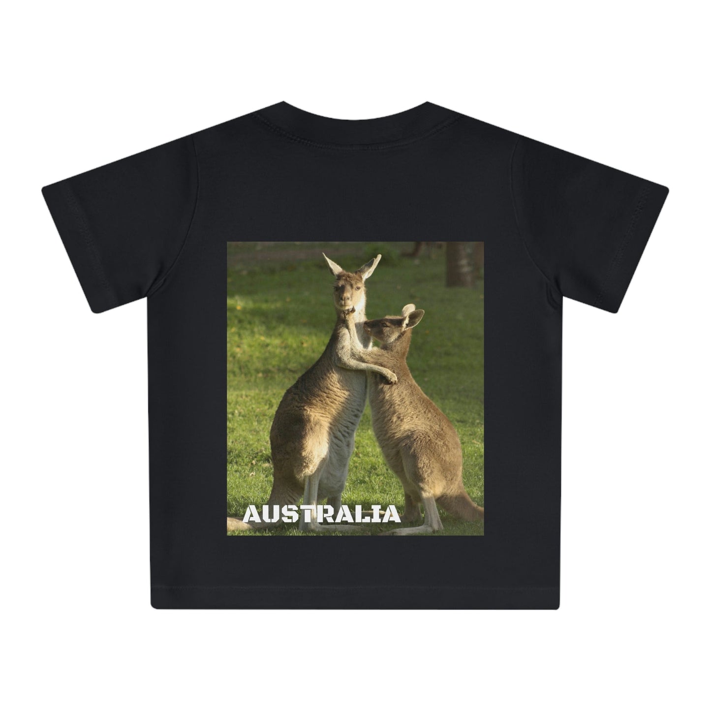 Baby Organic T-Shirt - Kids in school is Africa with JOY and hugging Kangaroos in Australia - Printed in EU - Green Forest Home