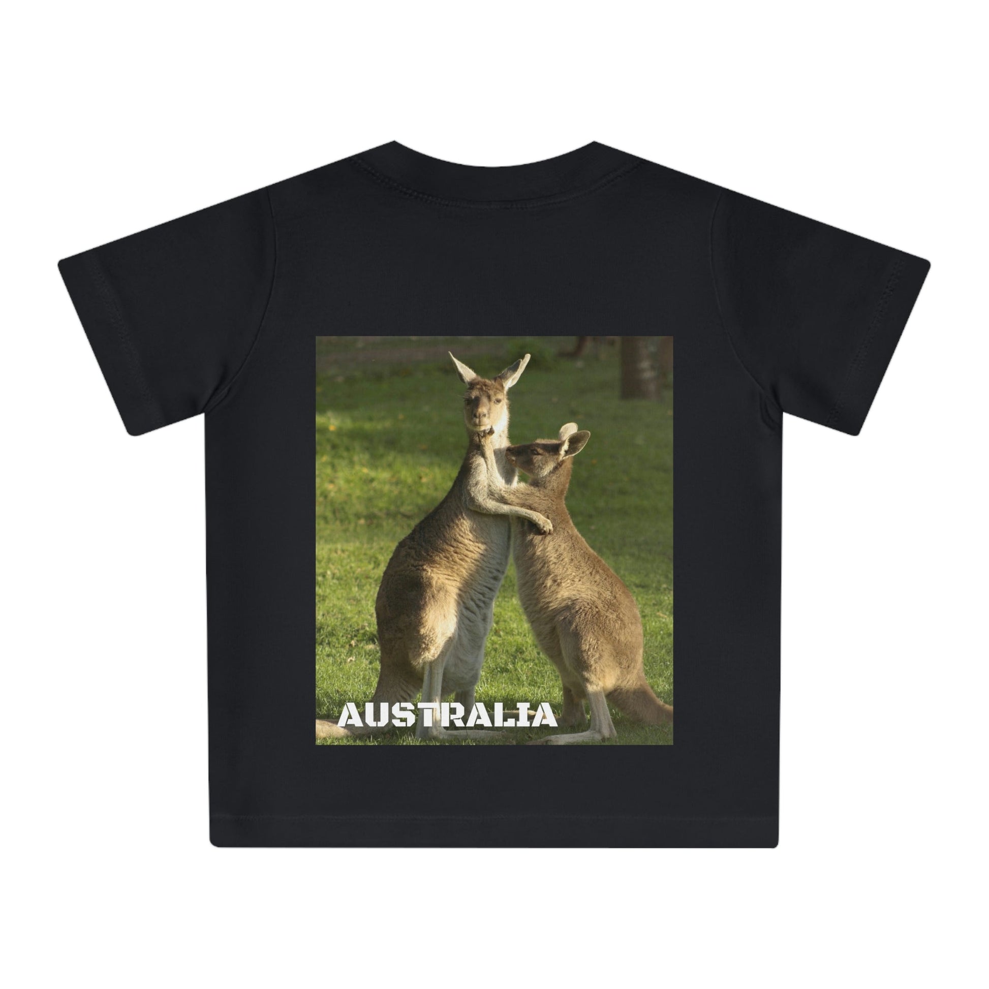 Baby Organic T-Shirt - Kids in school is Africa with JOY and hugging Kangaroos in Australia - Printed in EU - Green Forest Home