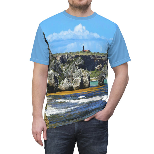 Bargain - Unisex AOP Cut & Sew Tee - Awesome Mona Island flat 7x5 miles island off Puerto Rico - Green Forest Home