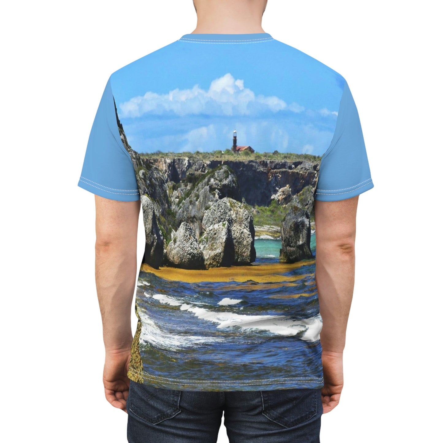 Bargain - Unisex AOP Cut & Sew Tee - Awesome Mona Island flat 7x5 miles island off Puerto Rico - Green Forest Home