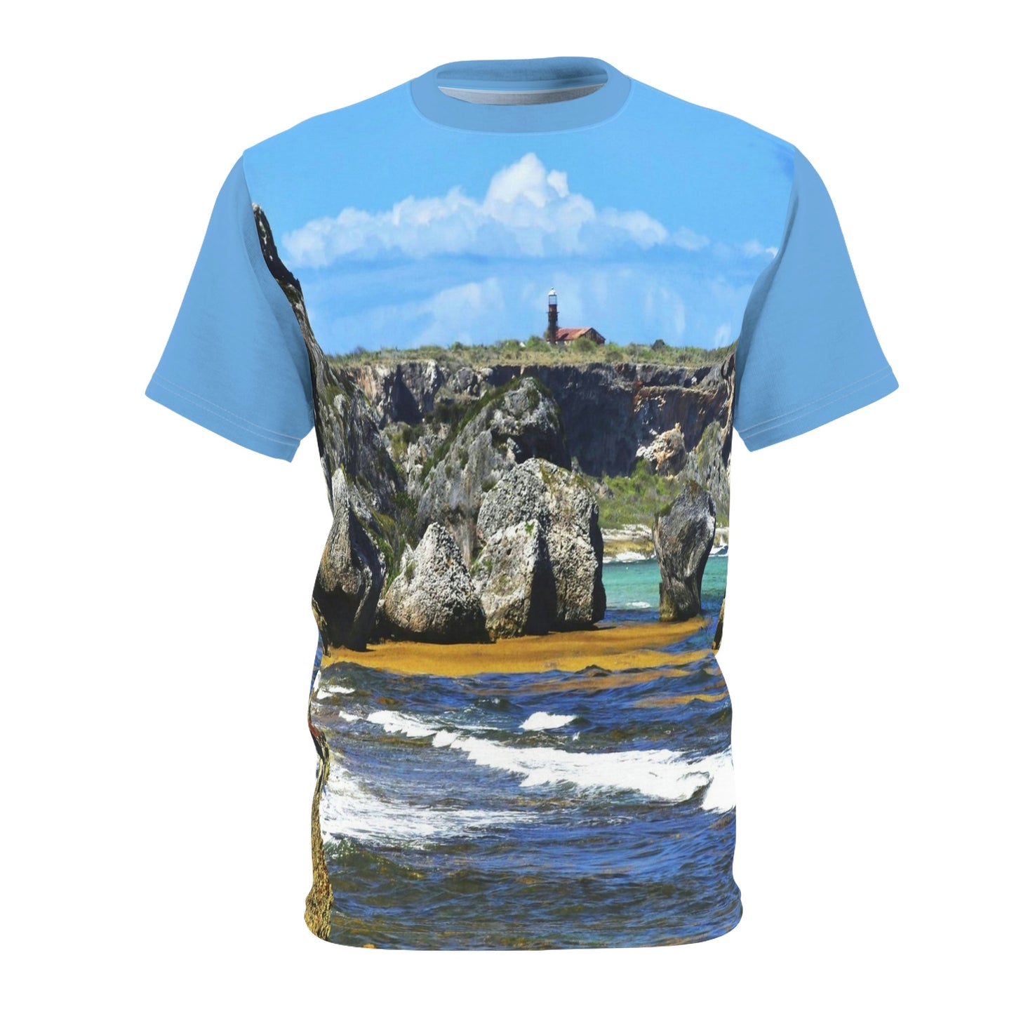 Bargain - Unisex AOP Cut & Sew Tee - Awesome Mona Island flat 7x5 miles island off Puerto Rico - Green Forest Home