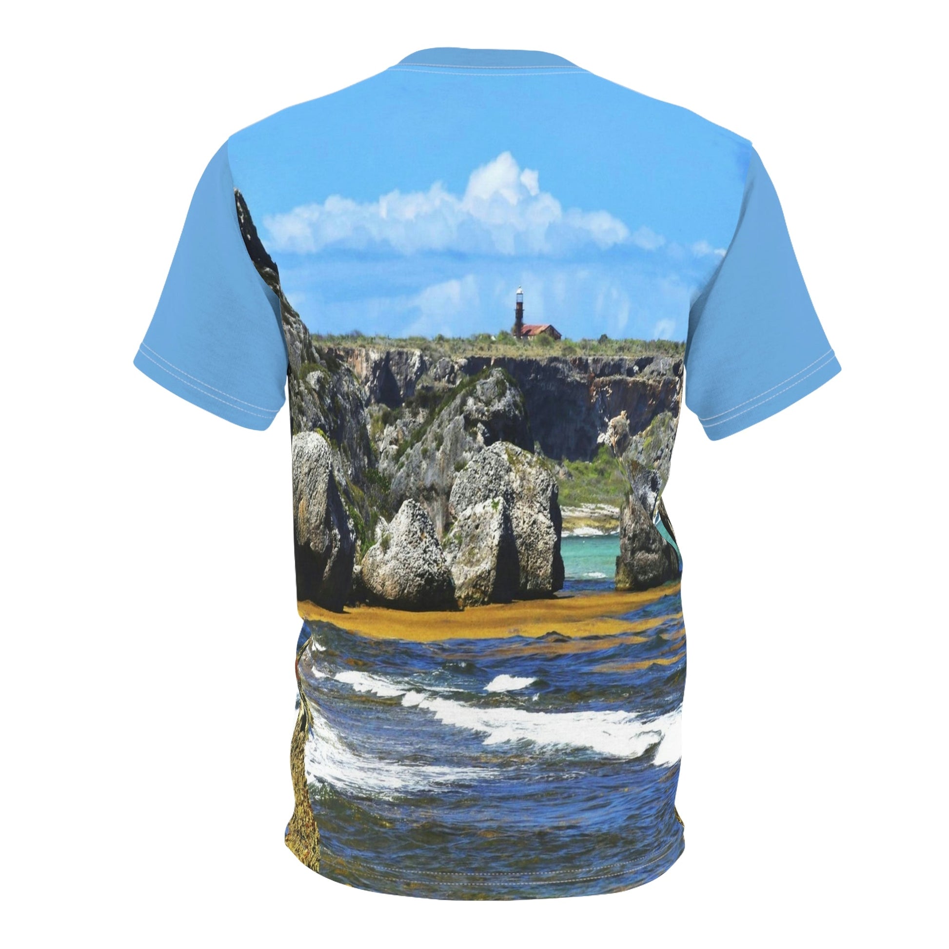 Bargain - Unisex AOP Cut & Sew Tee - Awesome Mona Island flat 7x5 miles island off Puerto Rico - Green Forest Home