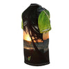 BELLO PR UNISEX AOP Cut & Sew Tee - Awesome sunset at Pajaros beach and coconut palm leafs - Mona Island - Puerto Rico - Green Forest Home