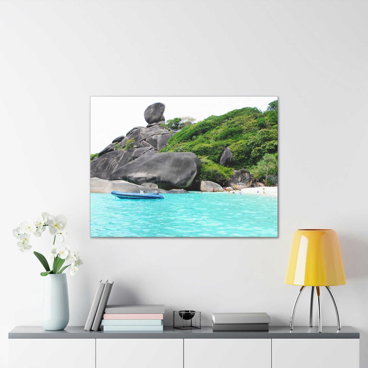 Best Beaches & Islands - Canvas Stretched, 0.75" in 6 sizes - Blue Sea with sailing granite at Similan Islands - Thailand - US Print - Green Forest Home