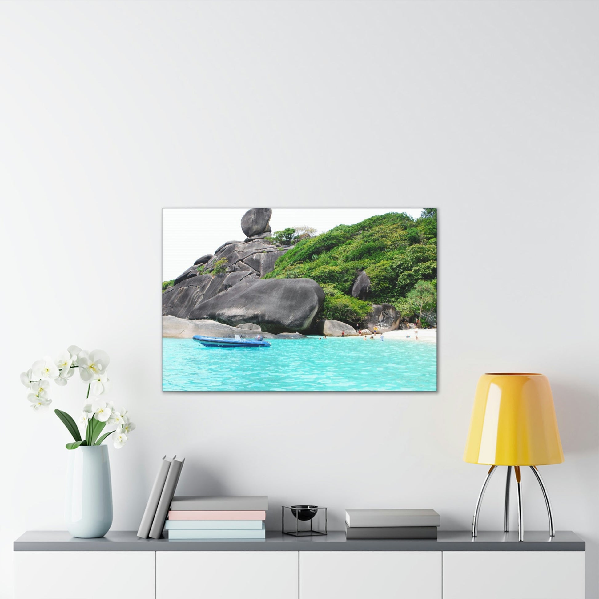 Best Beaches & Islands - Canvas Stretched, 0.75" in 6 sizes - Blue Sea with sailing granite at Similan Islands - Thailand - US Print - Green Forest Home