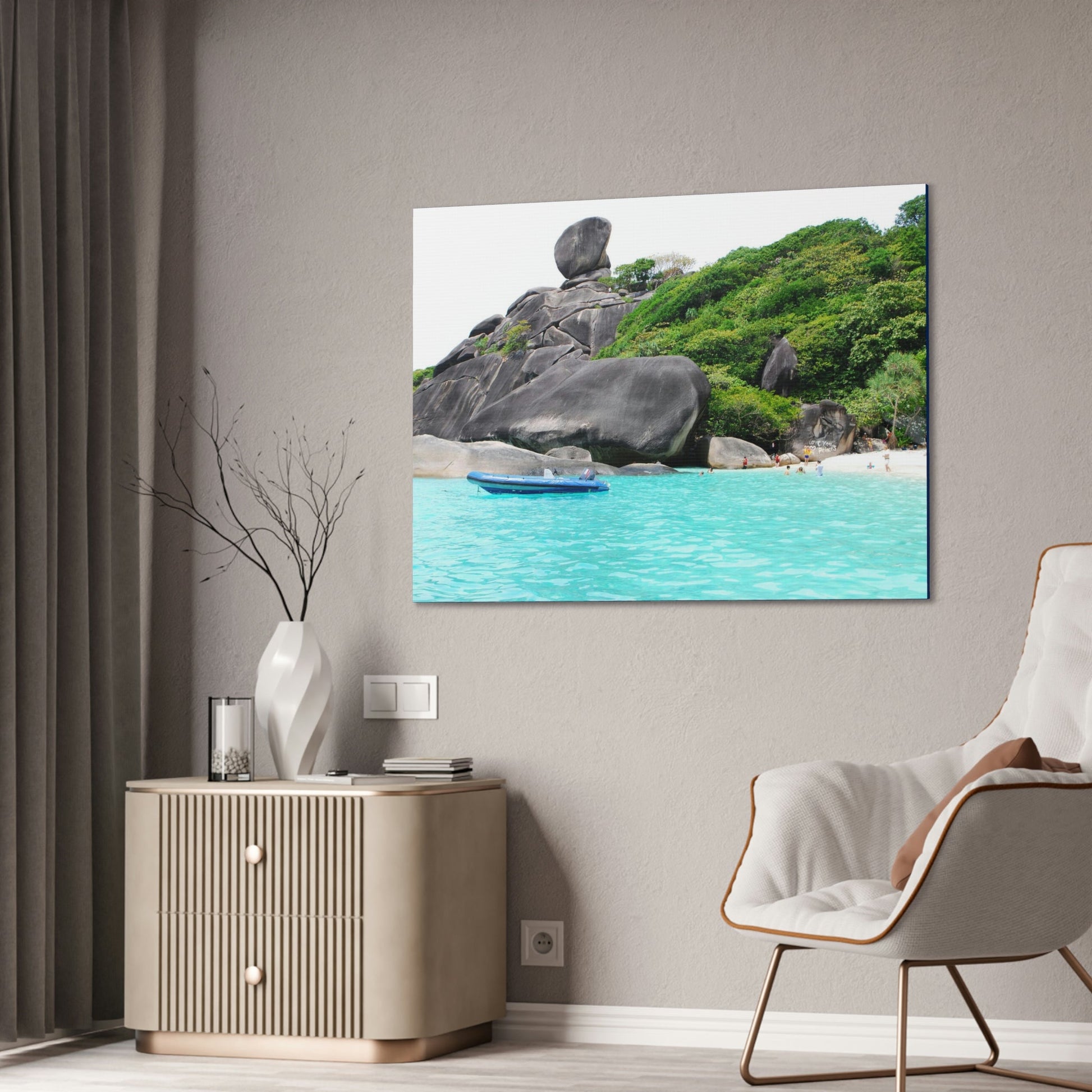 Best Beaches & Islands - Canvas Stretched, 0.75" in 6 sizes - Blue Sea with sailing granite at Similan Islands - Thailand - US Print - Green Forest Home